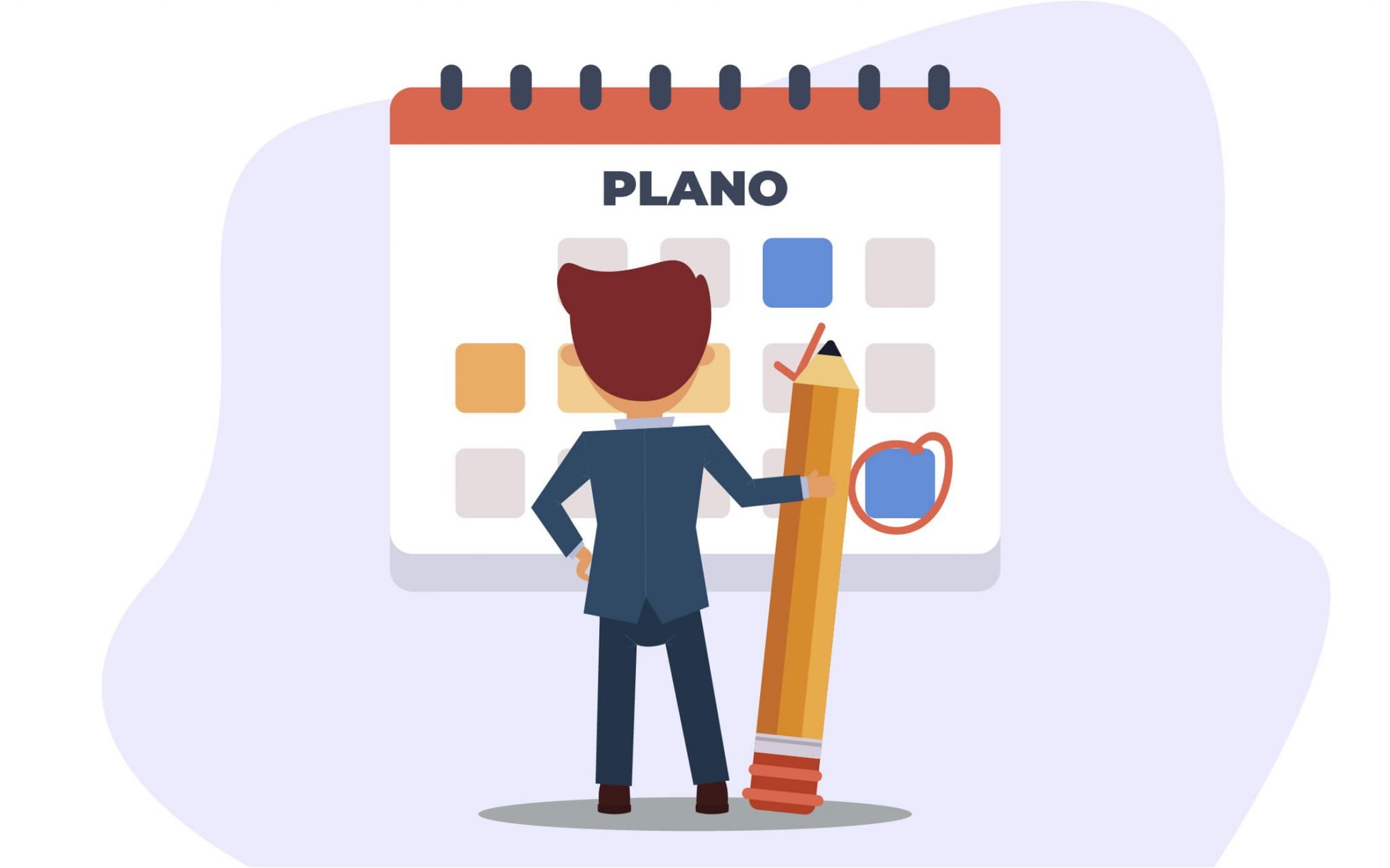 ilustração de um calendário e um homem fazendo planos