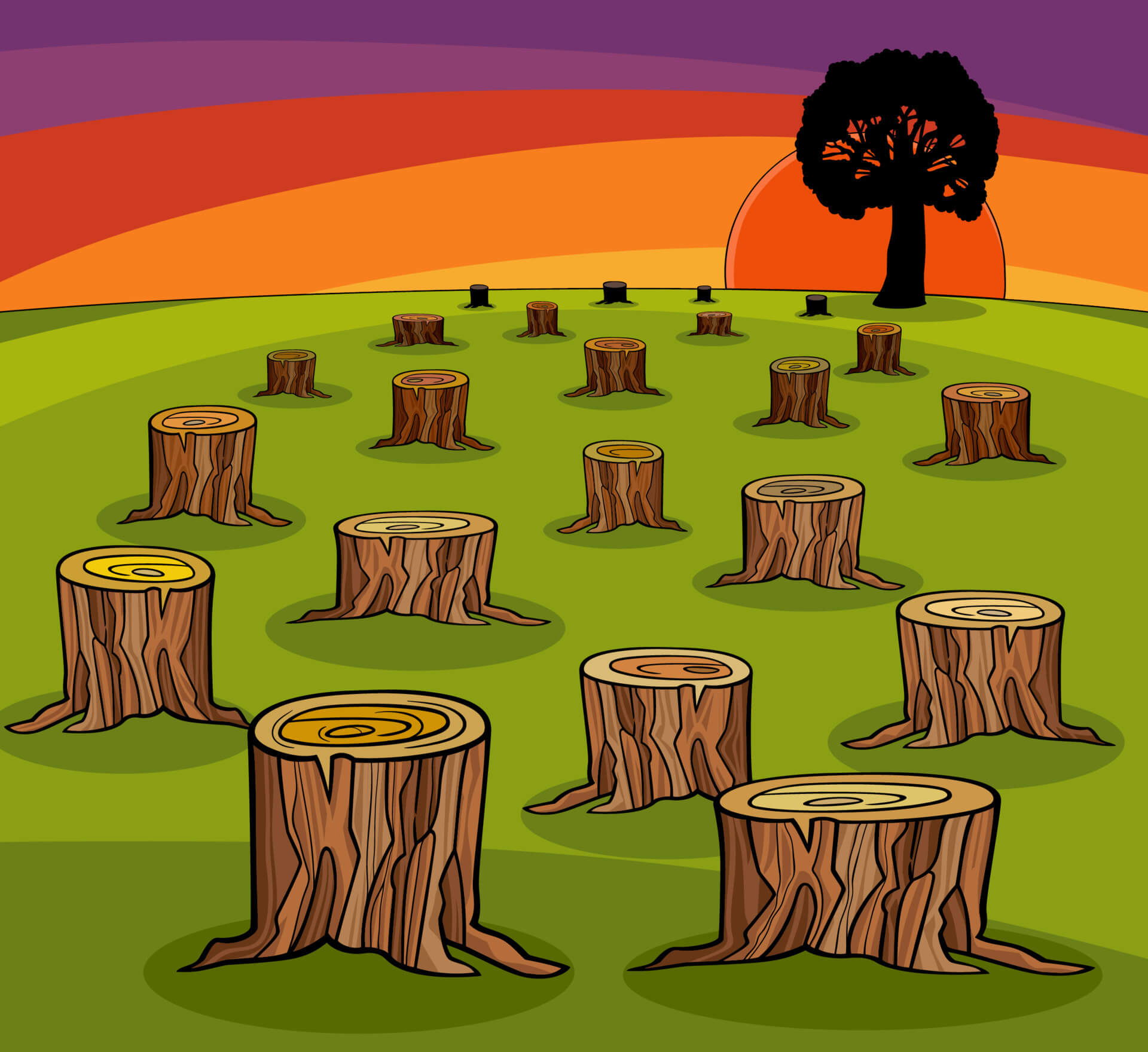 paisagem ilustrada de derrubada de árvores