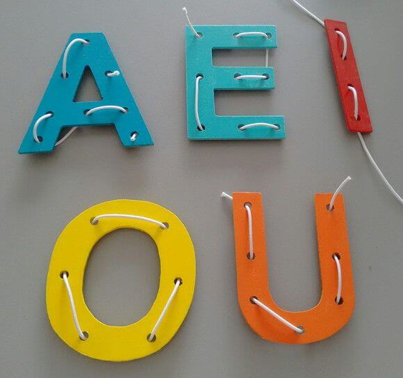 Vogais: a, e, i, o, u; Podem ser utilizadas em atividades de alfabetização;