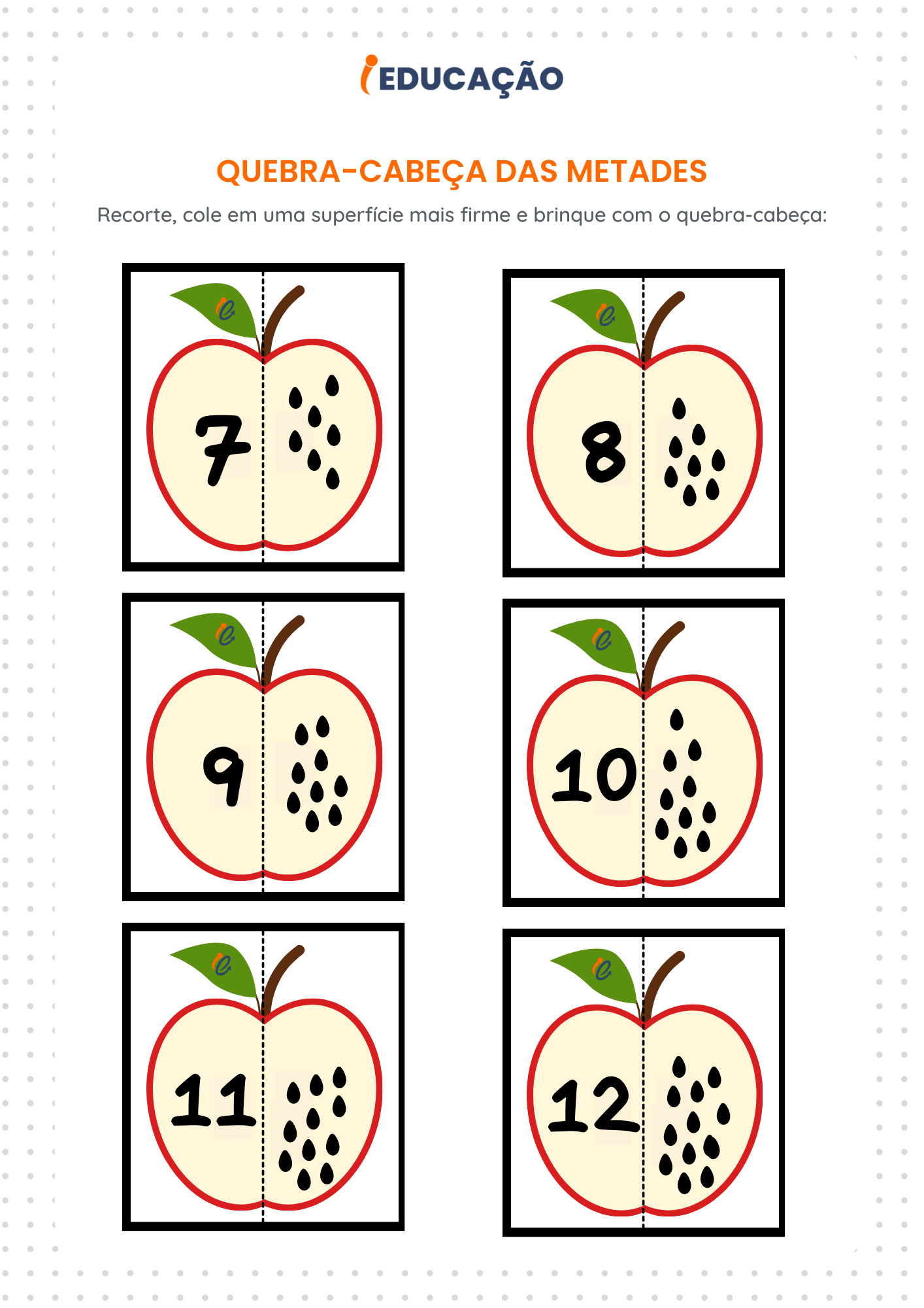 Atividade de matemática para o primeiro ano - As melhores atividades para os anos iniciais - Jogo de quebra cabeça com matemática - junte as metades que se completam.