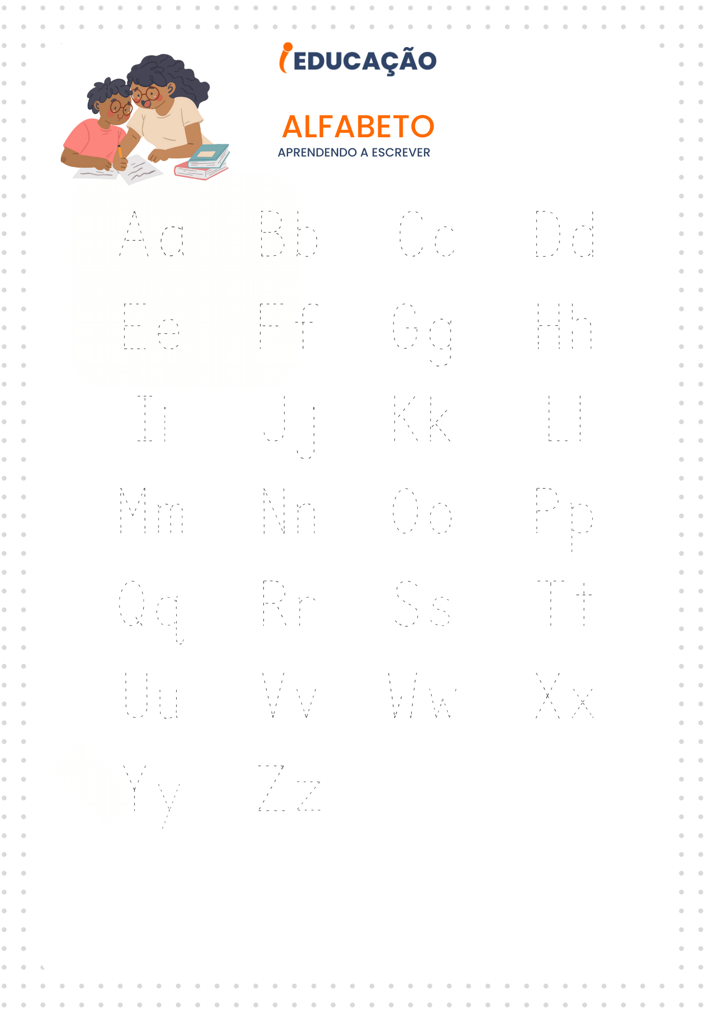 Alfabeto pontilhado - atividade para ensinar a escrever o alfabeto