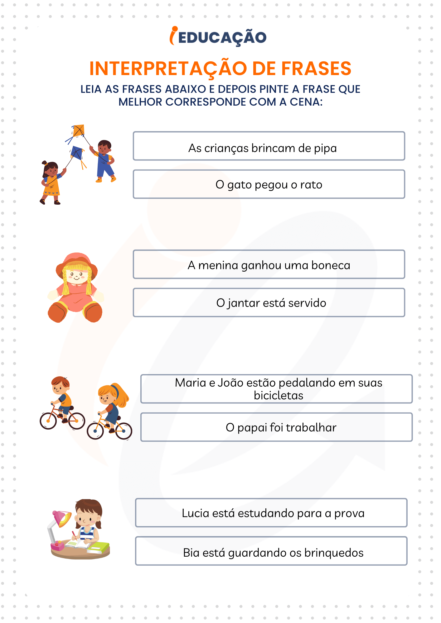 Atividades de alfabetização - interpretação de frases - 2º ano