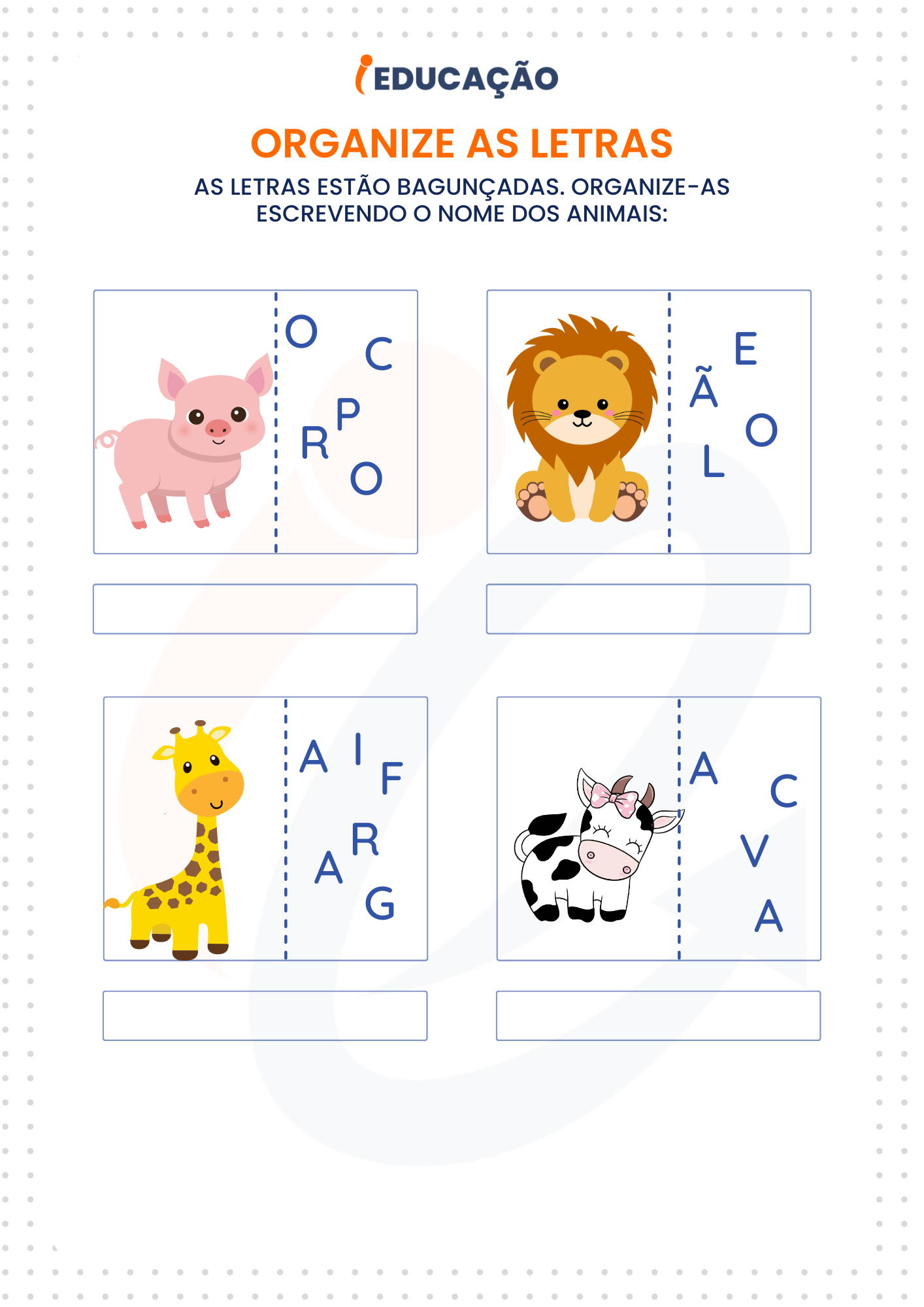 Jogo Educativo Para Imprimir: Nomes de Animais - Atividades