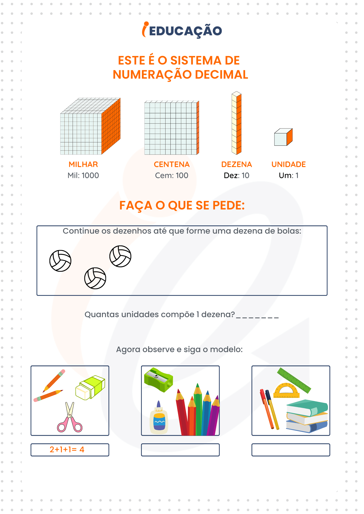 Atividade de matemática para o 2º ano - sistema de numeração decimal para crianças de 7 e 8 anos