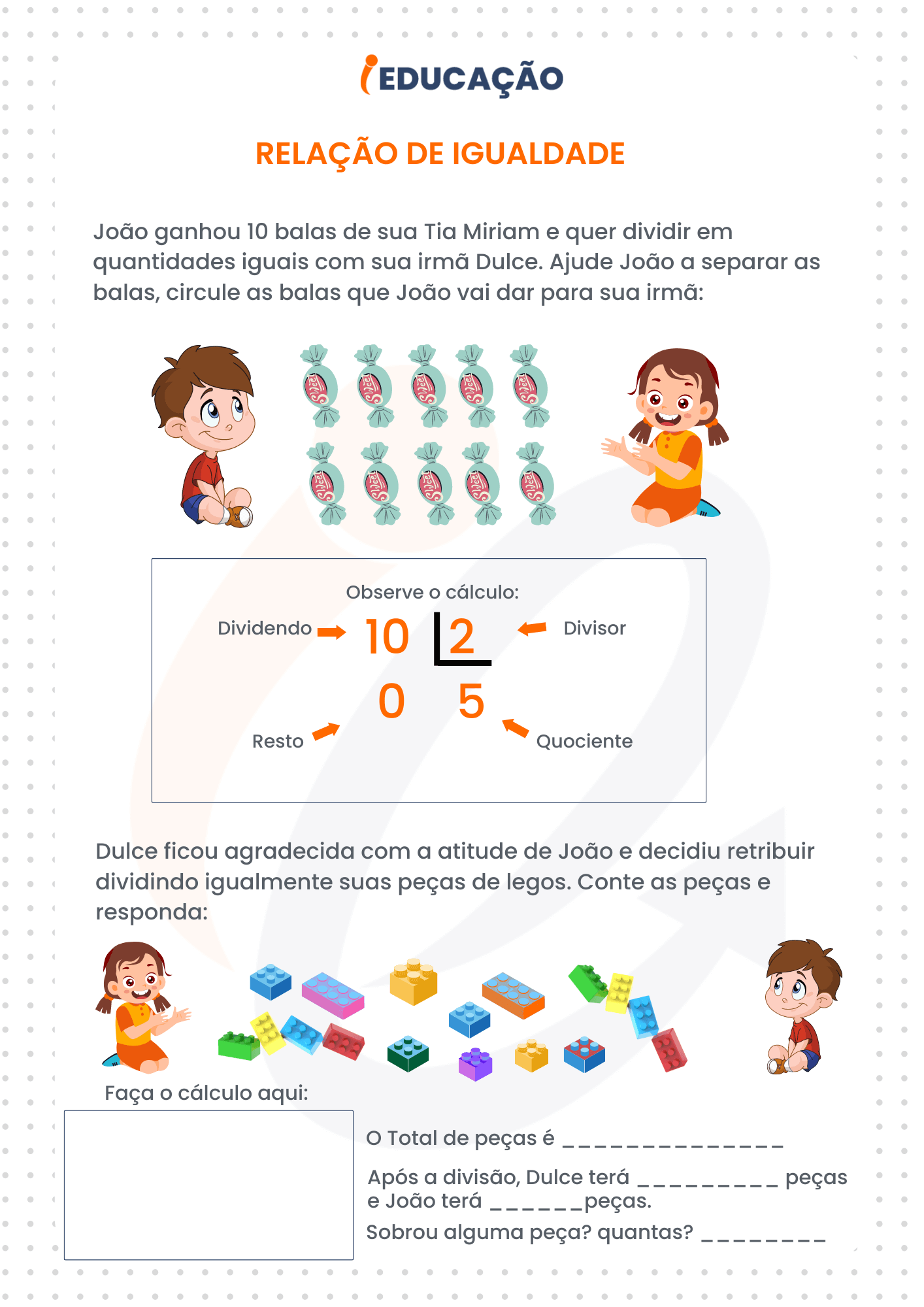 Atividades de matemática  -  Relação de Igualdade para o 3º ano