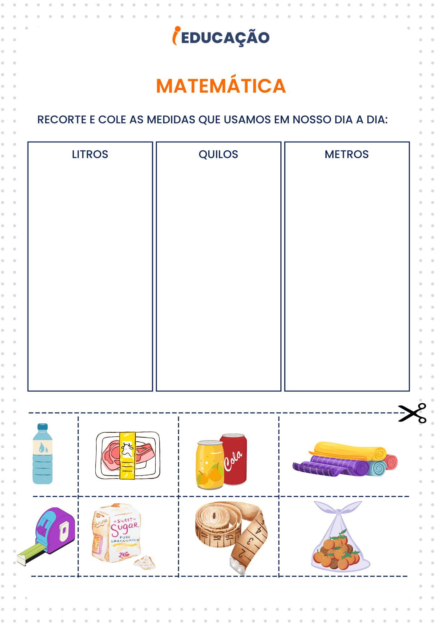 Atividades de matemática  -  MEDIDAS DE LITROS, QUILOS E METROS para o 3º ano