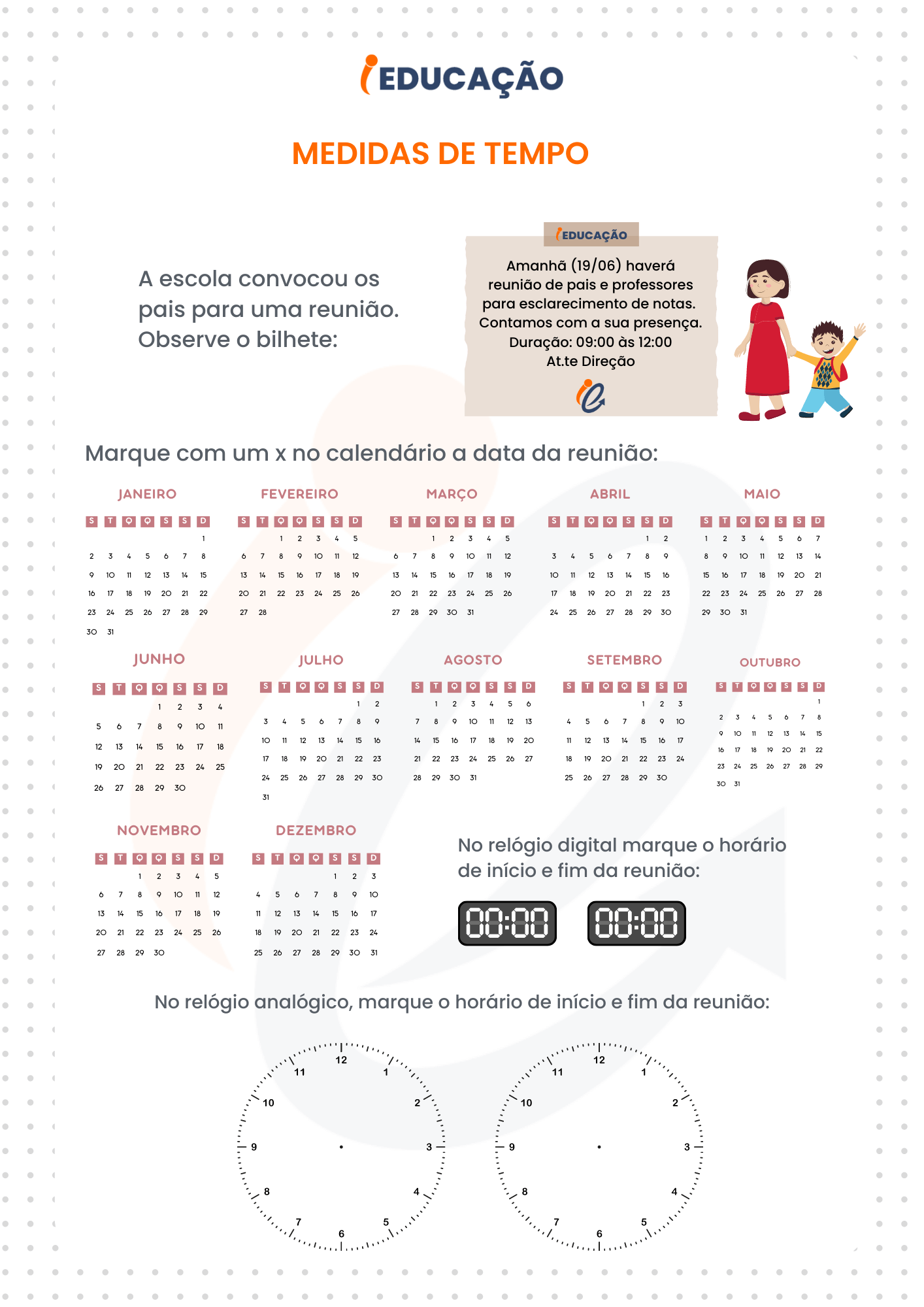 Atividades de matemática  -  Atividades de Medida de Tempo para o 3º ano