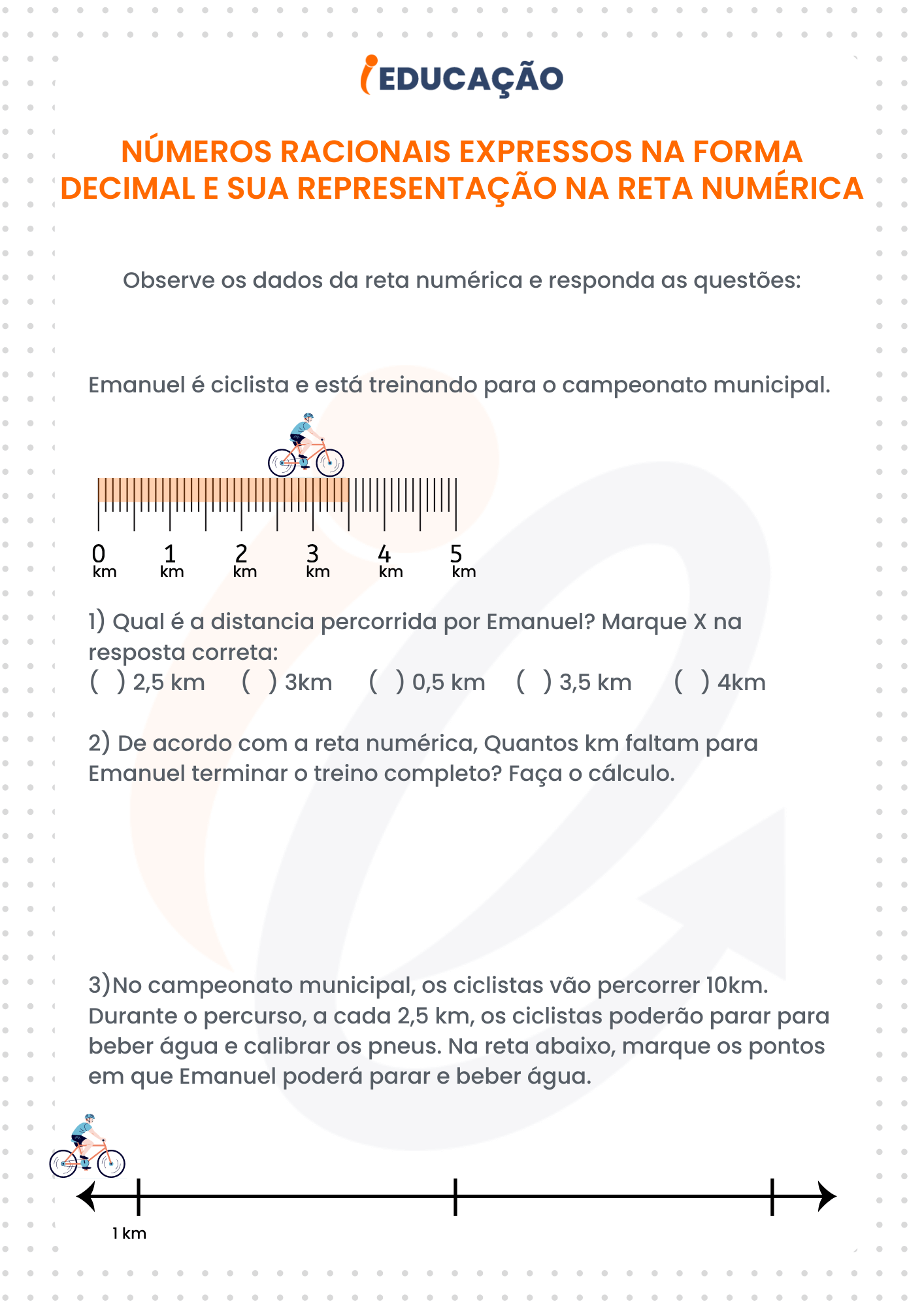 Atividades de matemática  -  Números racionais expressos na forma decimal e sua representação na reta numérica  para o 5º ano