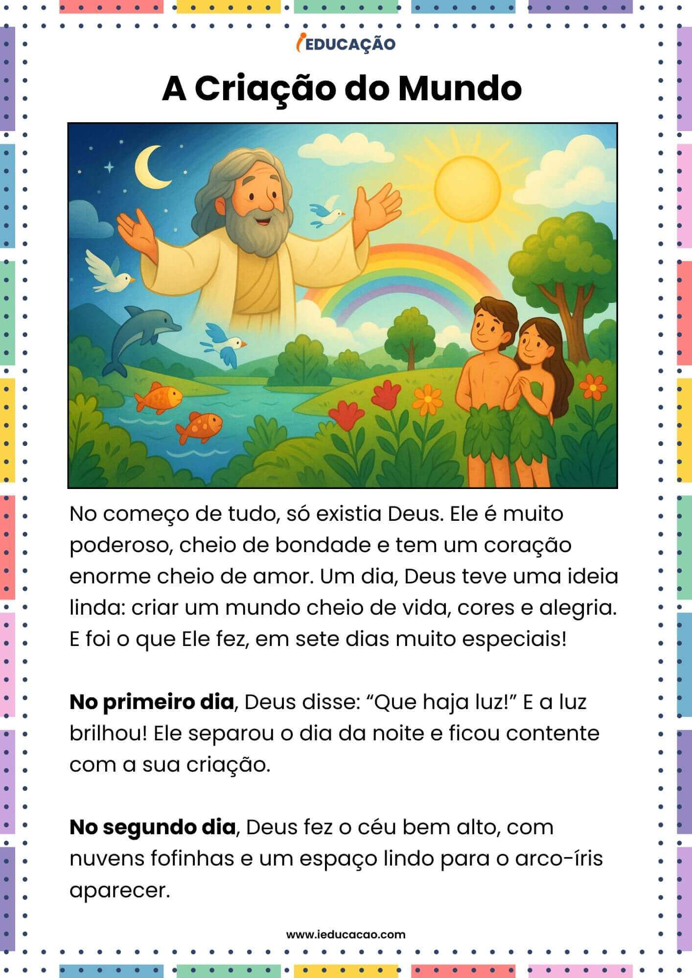 5 Histórias Infantis da Bíblia com Aprendizagens Valiosas - iEducação Histórias Infantis da Bíblia - A Criação_
