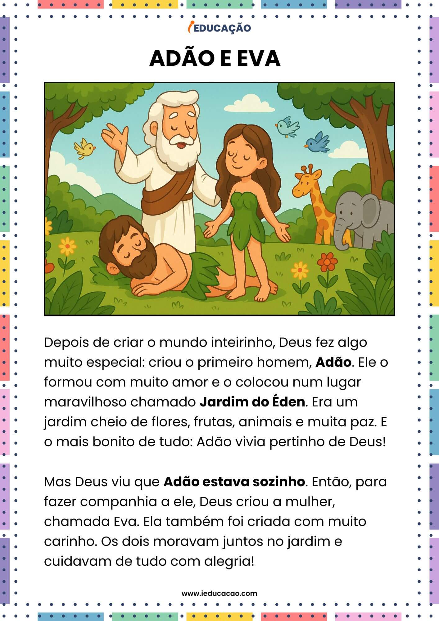5 Histórias Infantis da Bíblia com Aprendizagens Valiosas - iEducação Histórias Infantis da Bíblia - Adão e Eva_
