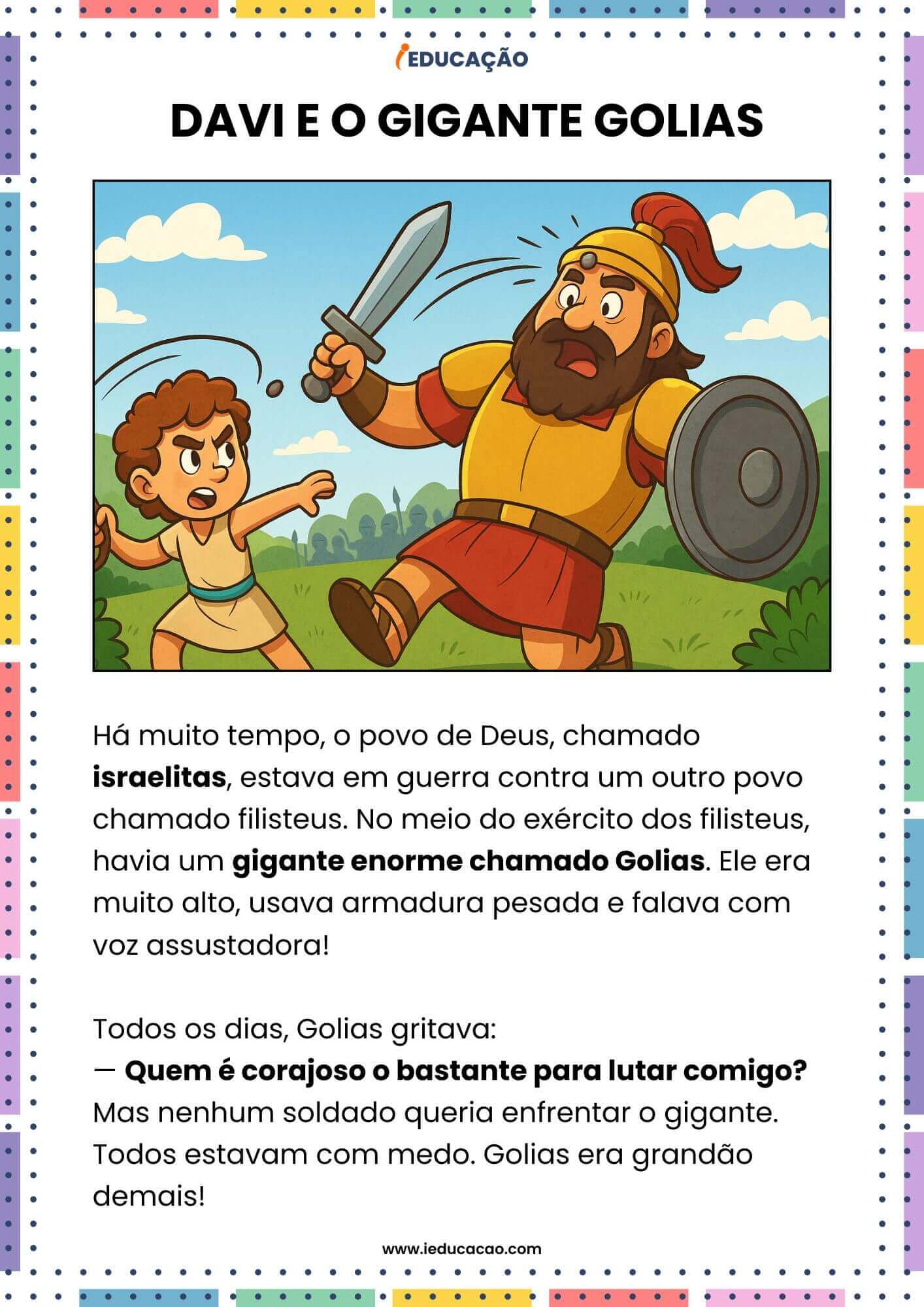 5 Histórias Infantis da Bíblia com Aprendizagens Valiosas - iEducação Histórias Infantis da Bíblia - Davi e o Gigante Golias