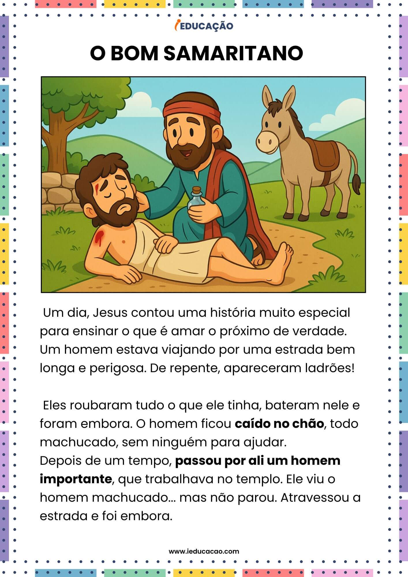 5 Histórias Infantis da Bíblia com Aprendizagens Valiosas - iEducação Histórias Infantis da Bíblia - O Bom Samaritano