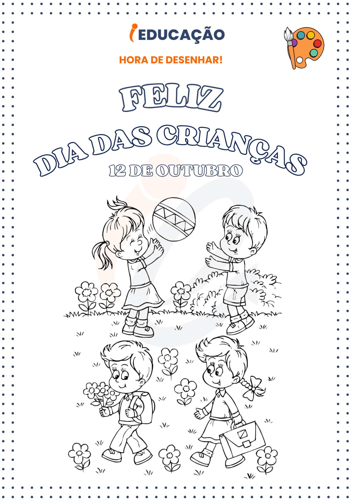 Desenhos do Dia das Crianças para Colorir: Crianças Brincando