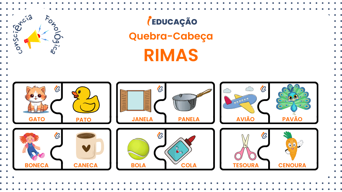 Quebra-Cabeça para Alfabetização com 2 peças: Rimas e Aliterações