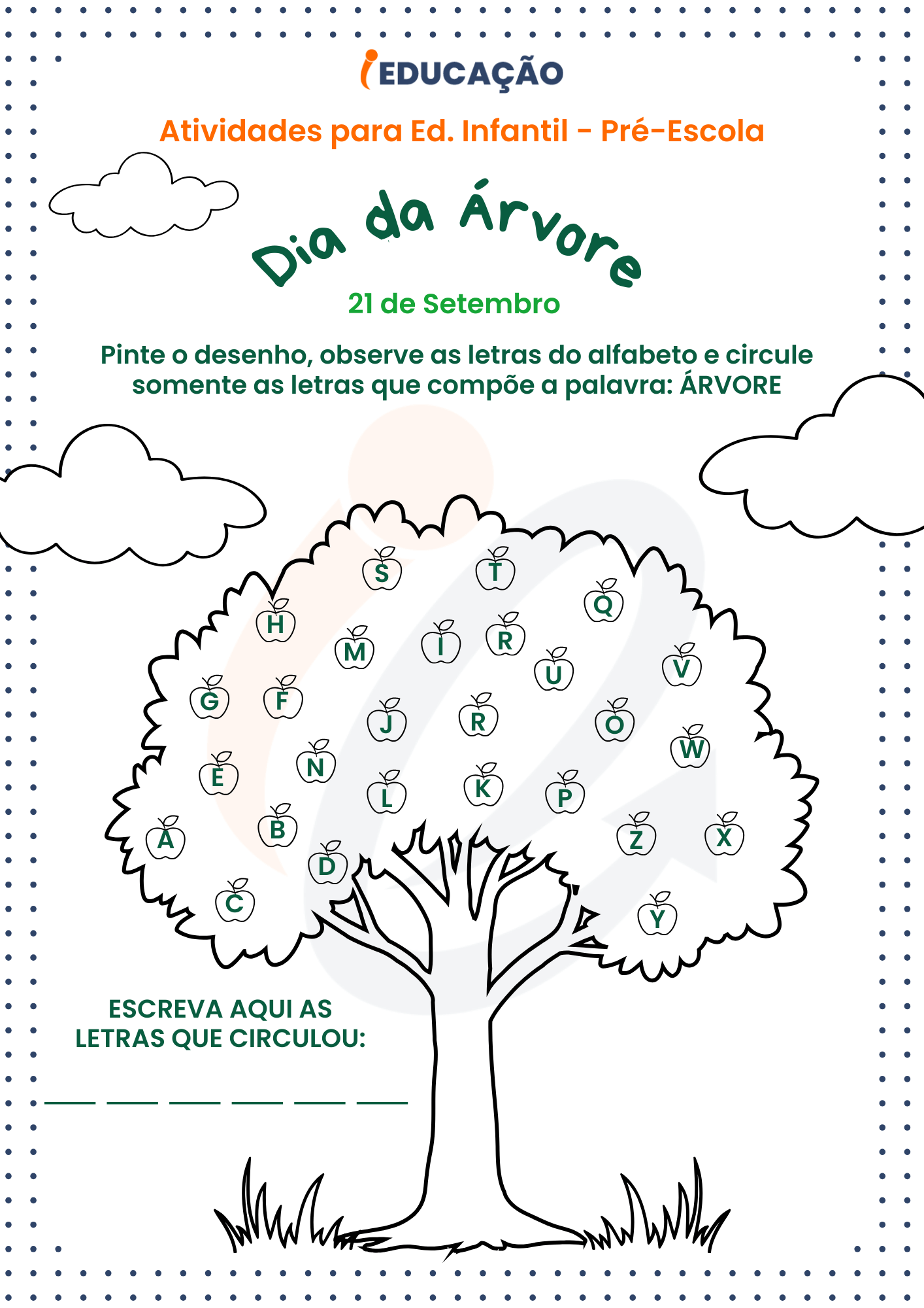 Atividade do dia da árvore para a educação infantil - Alfabeto para a pré-escola