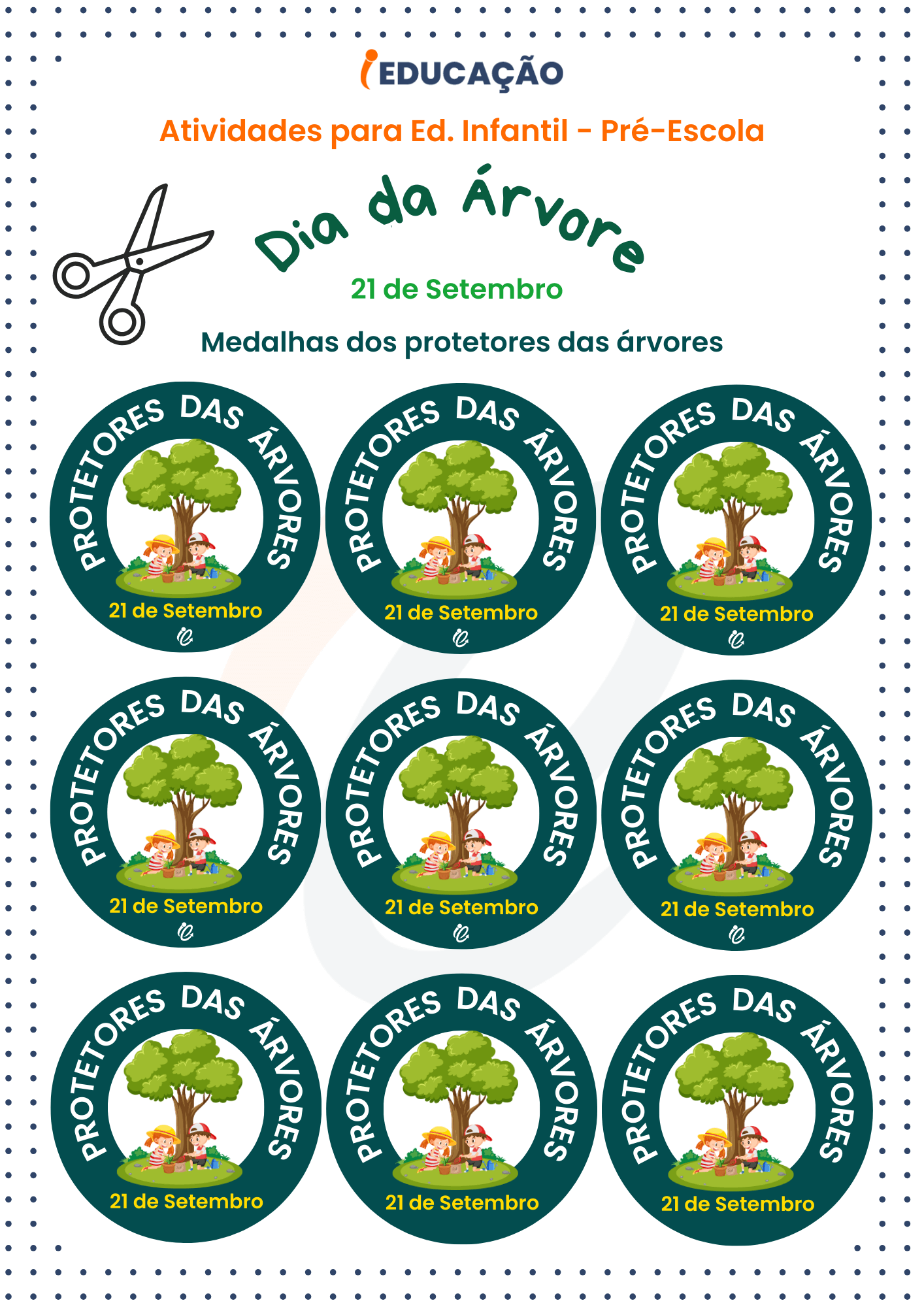 Atividade do dia da árvore para a educação infantil - Medalhas dos protetores das árvores para a pré-escola