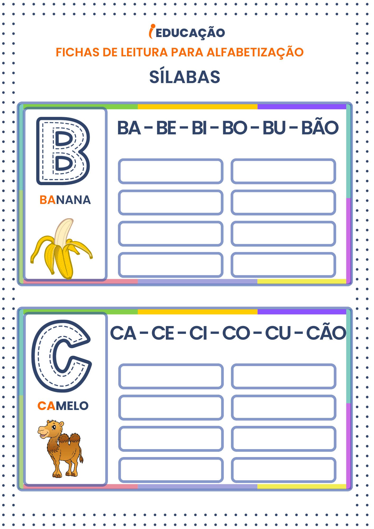 Fichas de Leitura- Sílabas para Alfabetização