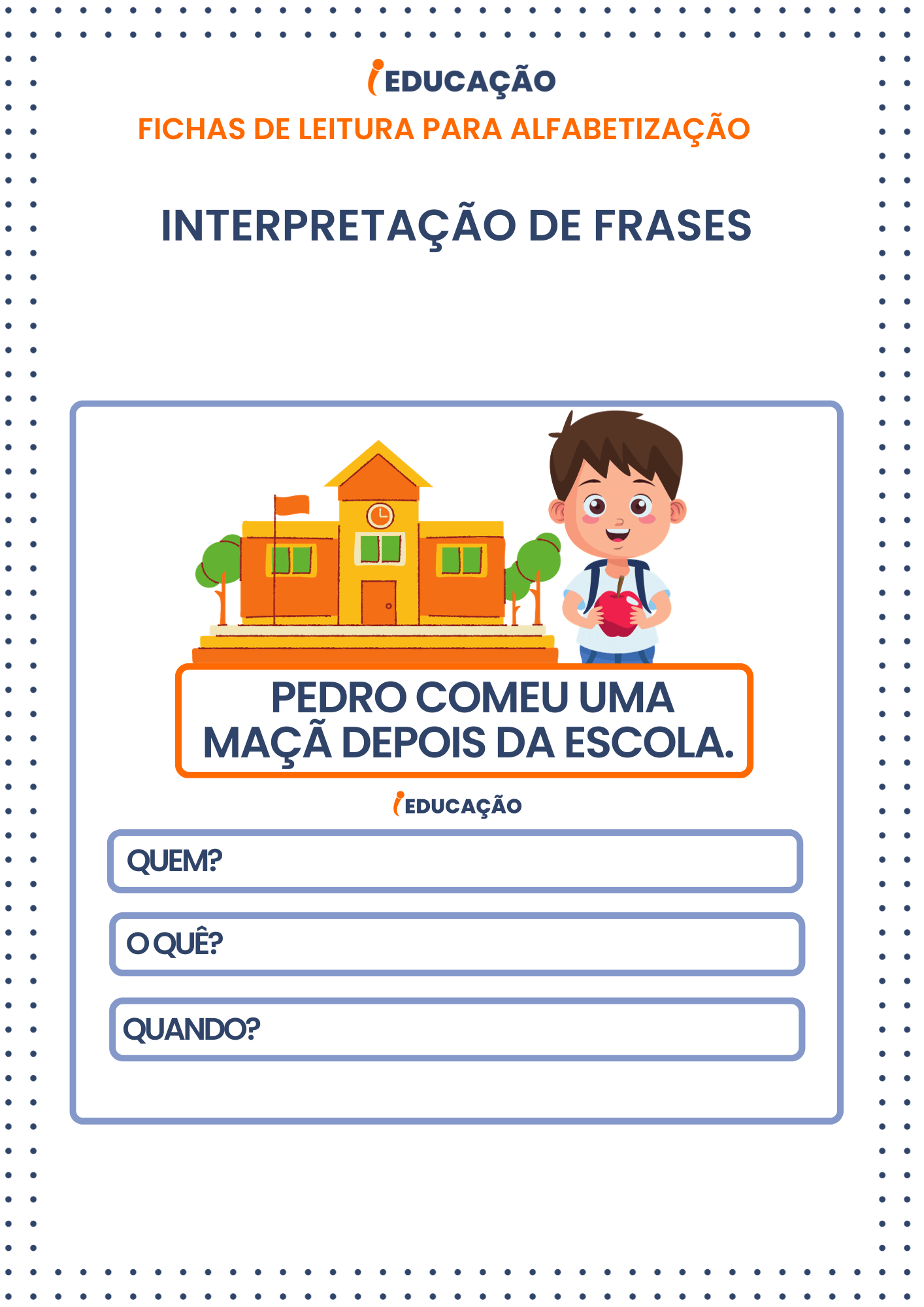 Fichas de Leitura e Interpretação de frases simples para alfabetização