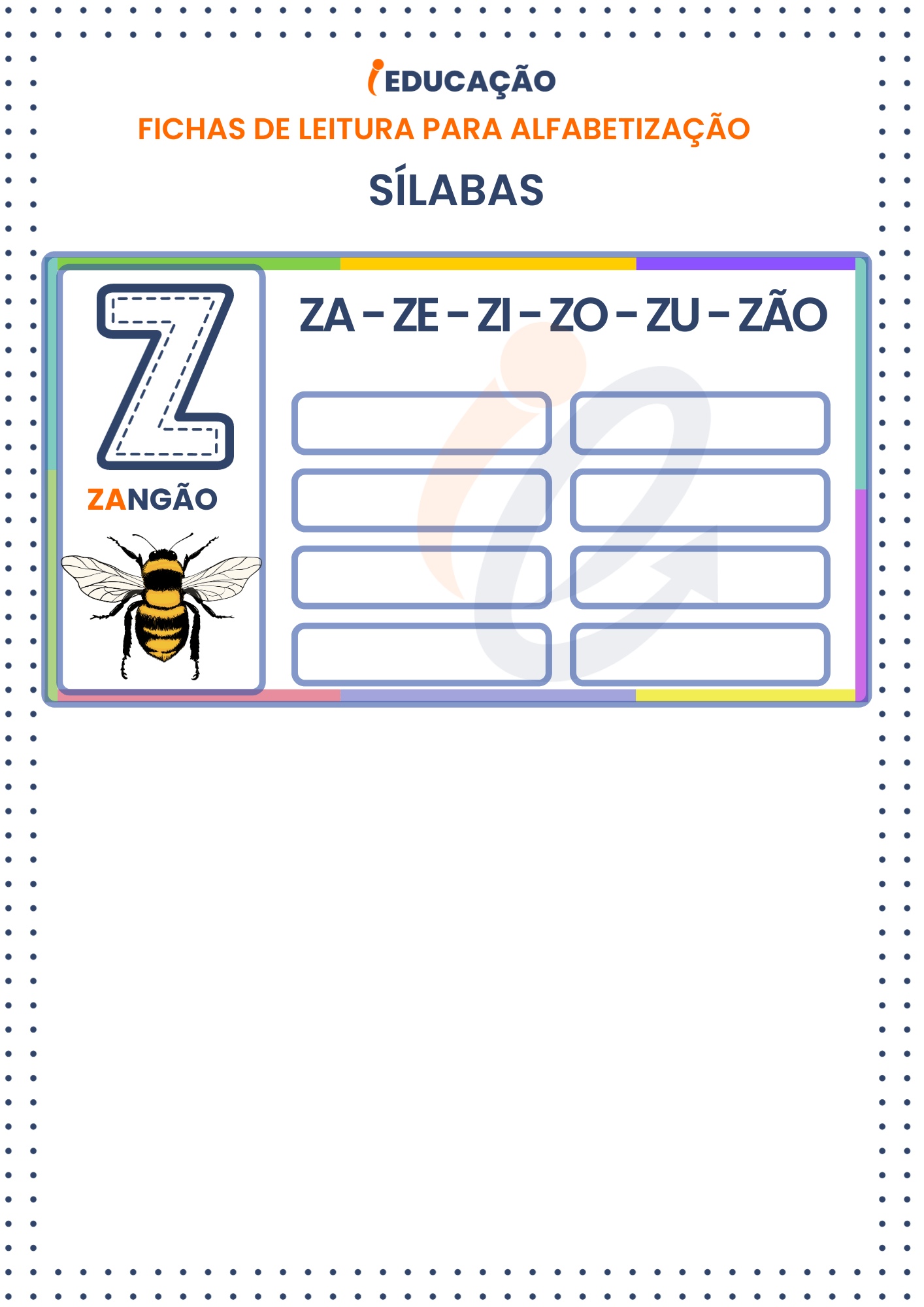 Fichas de Leitura Sílabas para Alfabetização: Sílabas da letra Z