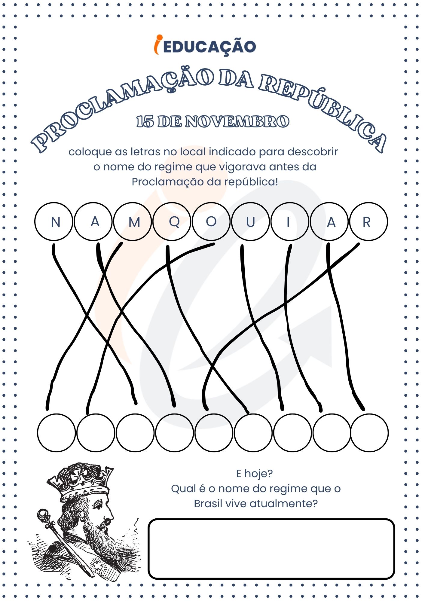 Atividade do Dia da Proclamação da República organize as letras.