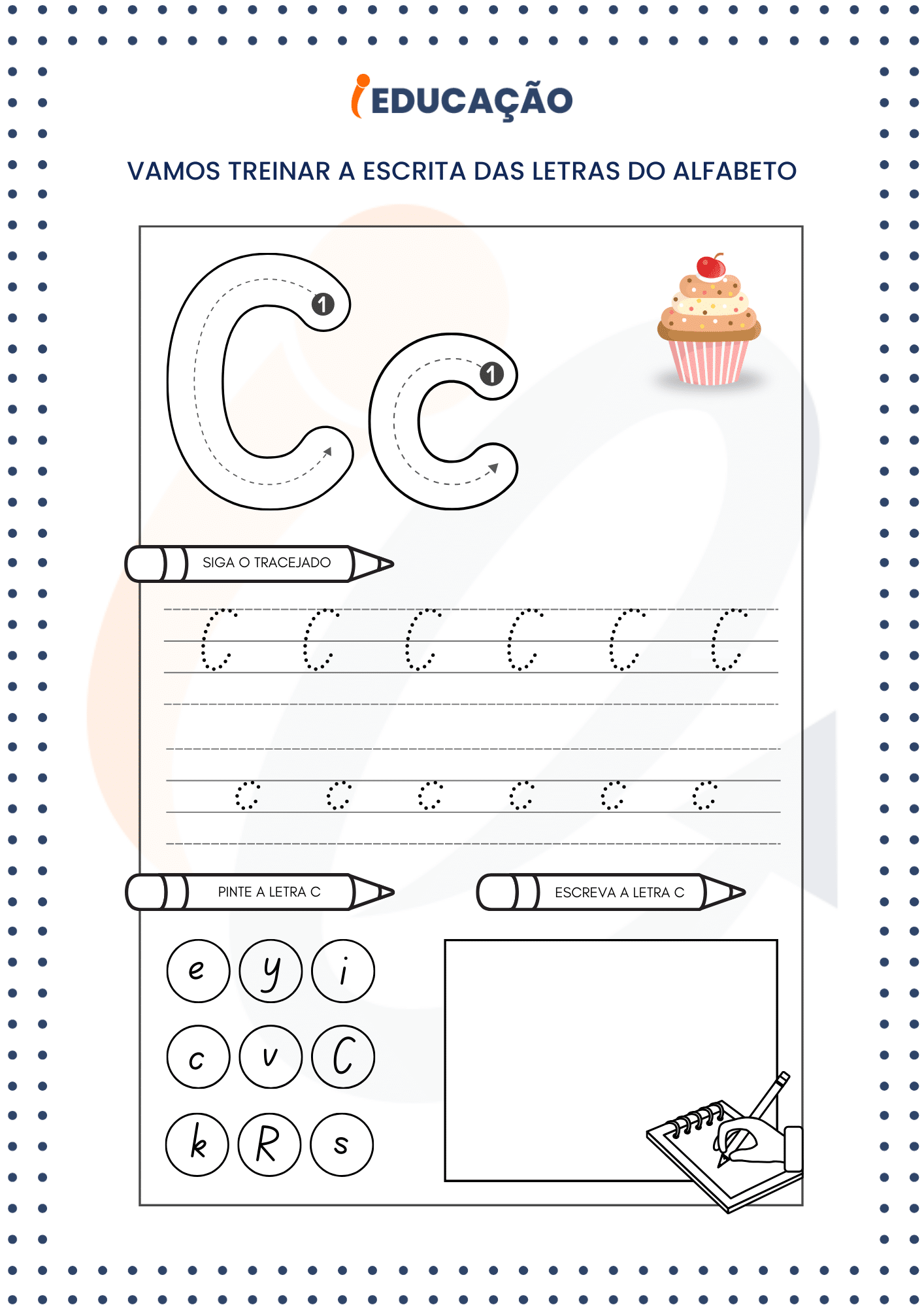 Atividade com Alfabeto para Educação Infantil - Tracejado da letra C