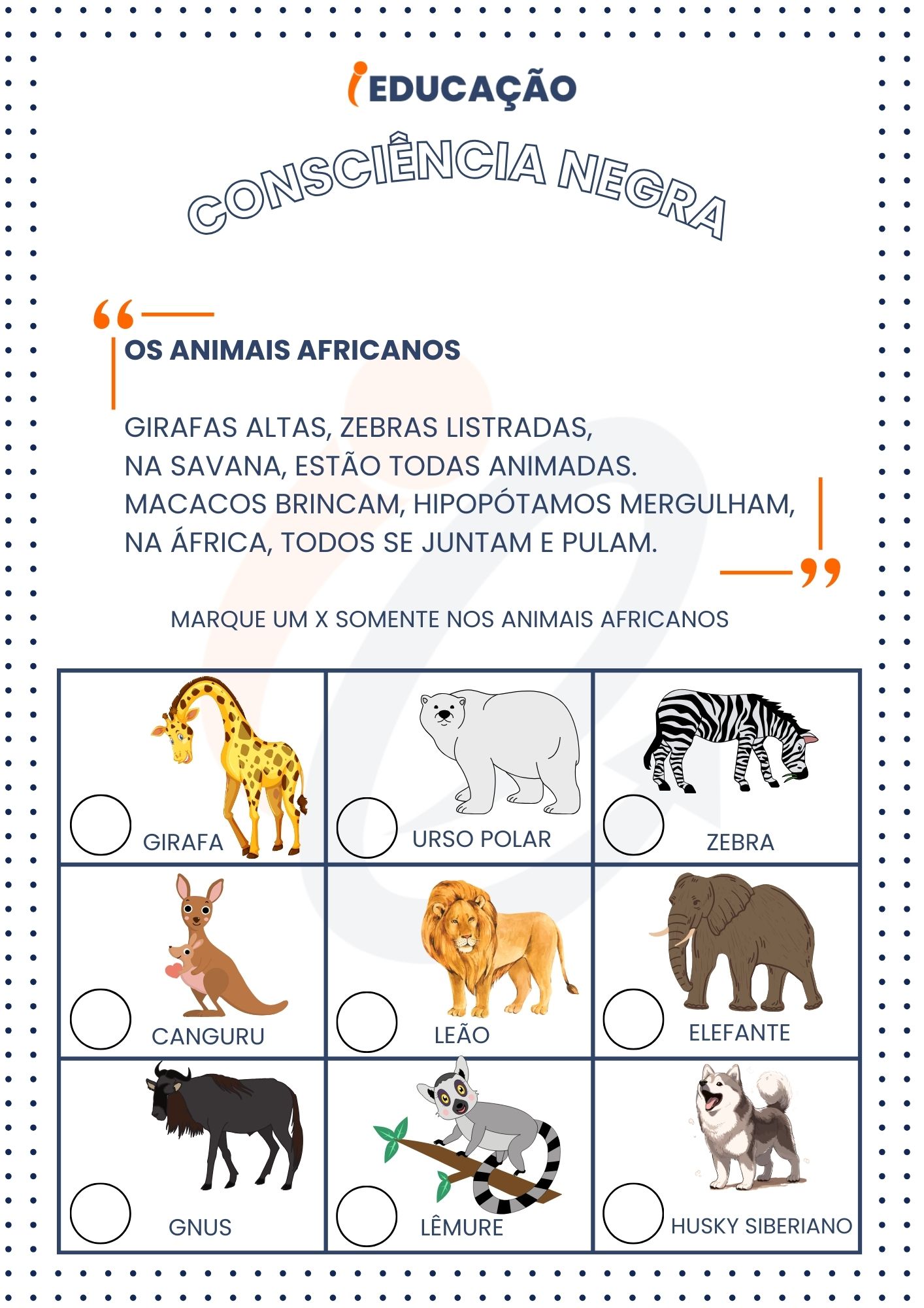 Atividade para o Dia da Consciência Negra Animais Africanos_