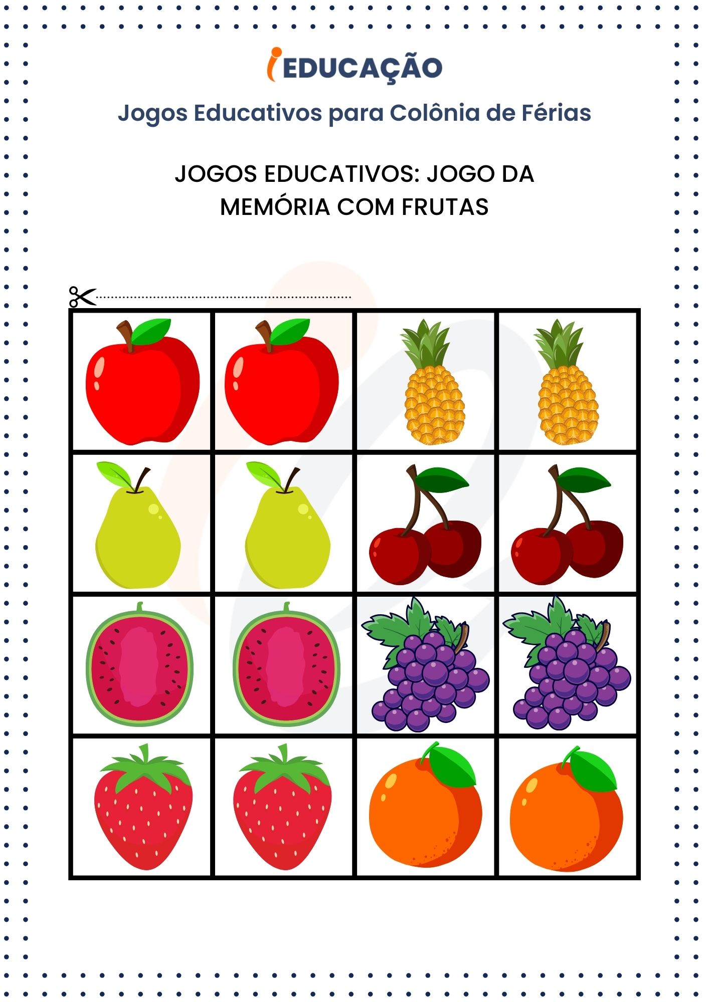 Jogos Educativos para Colônia de Férias: Jogo da Memória com Frutas

