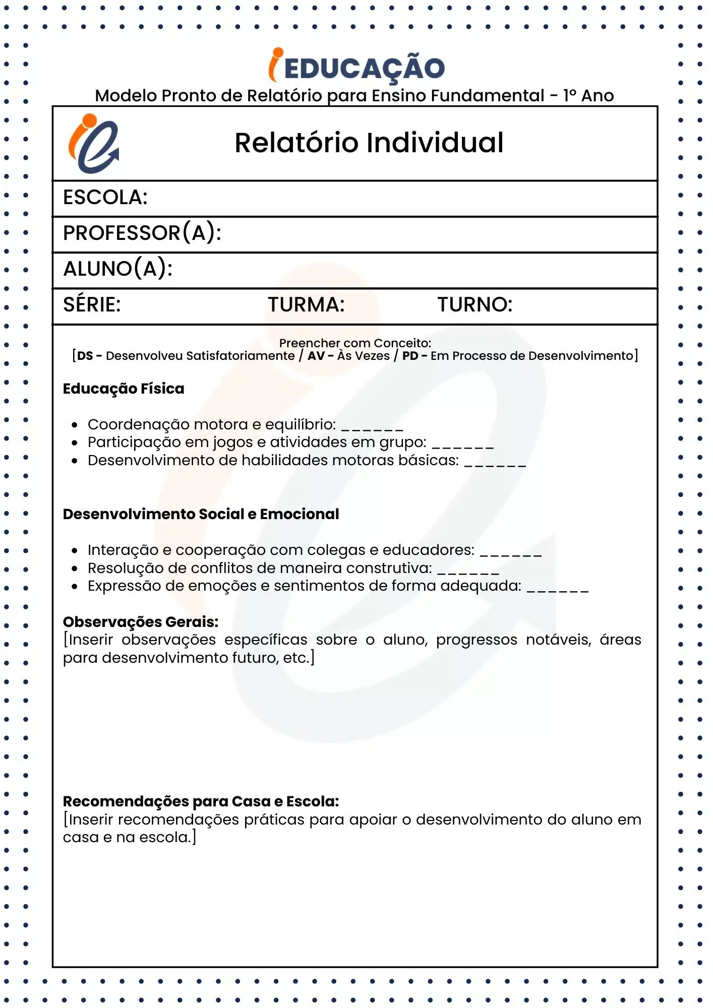 Modelos prontos de Relatório Individual para o 1º Ano - iEducação Modelo Pronto de Relatório para 1º ano do ensino fundamental - conceitual parte 2.jpg