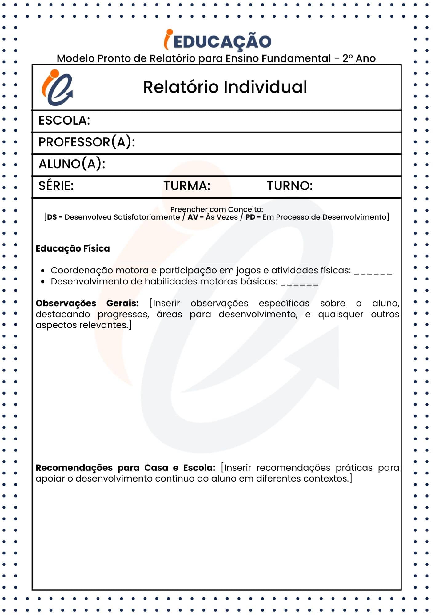 Modelo Pronto de Relatório para 2º ano do ensino fundamental - conceitual parte 2