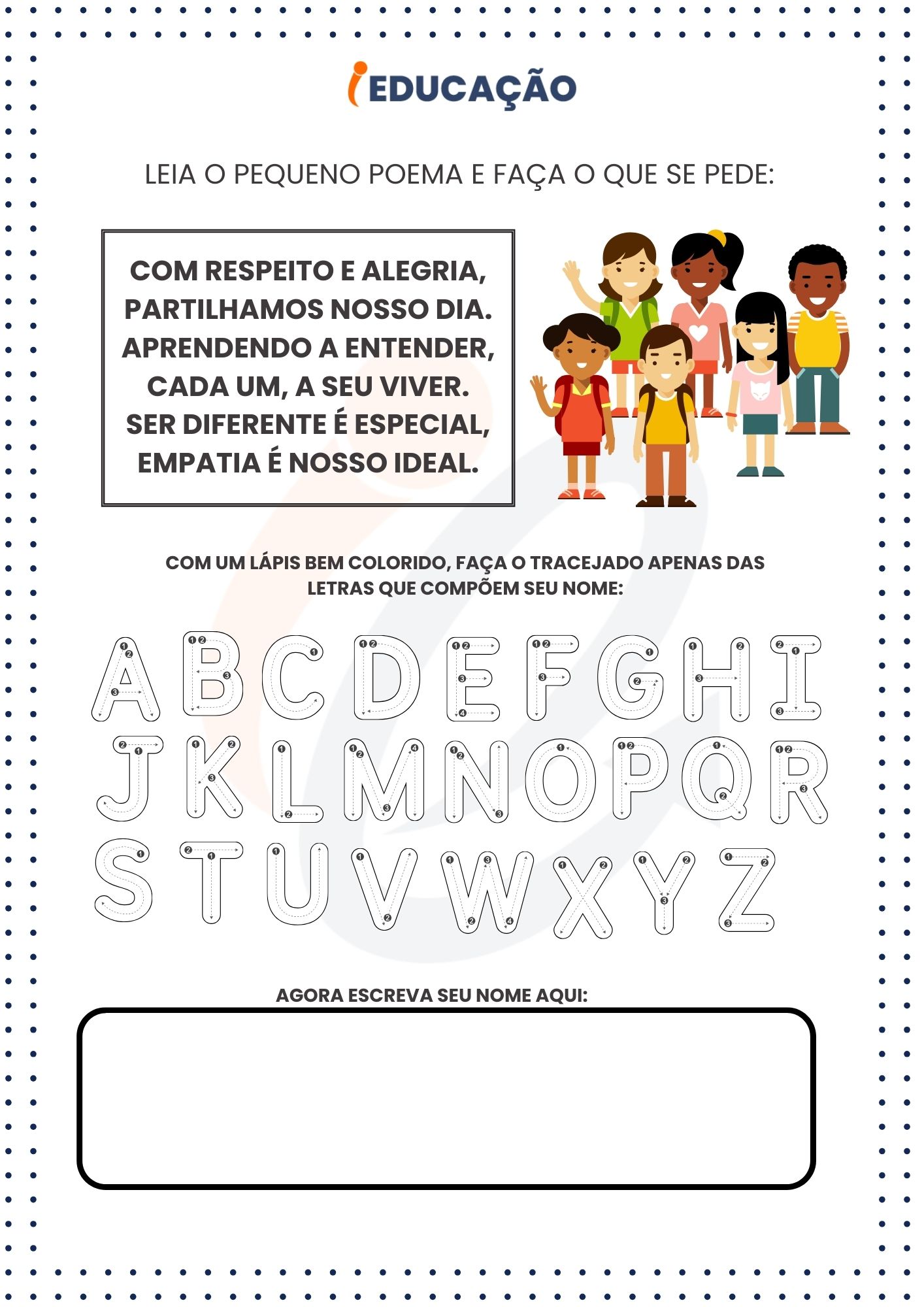 Atividade para a pré-escola. Anexo do planejamento iEducação. Atividade com nome próprio - diversidade cultural