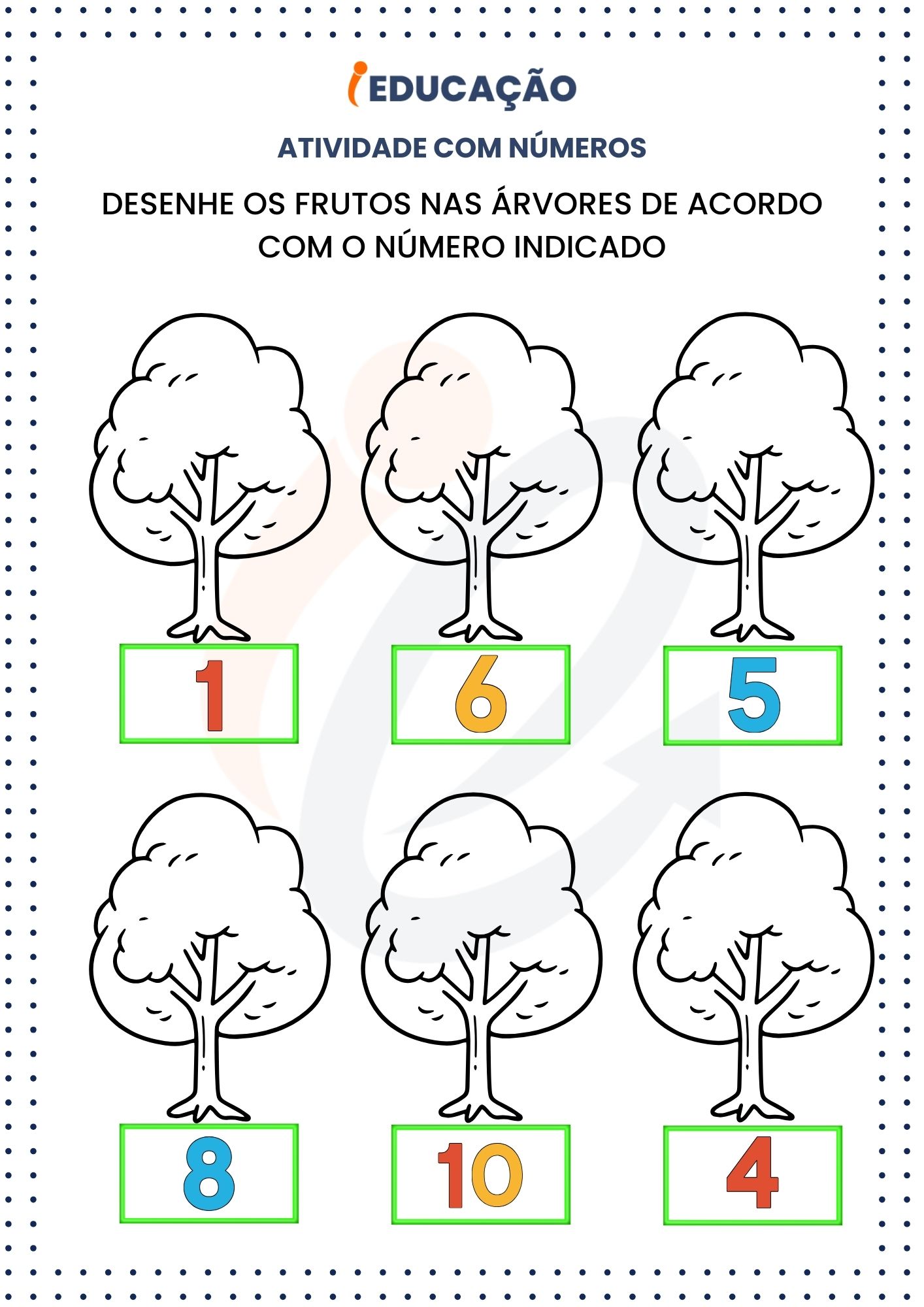 Atividades com números_ Desenhe os frutos nas árvores de acordo com o número indicado