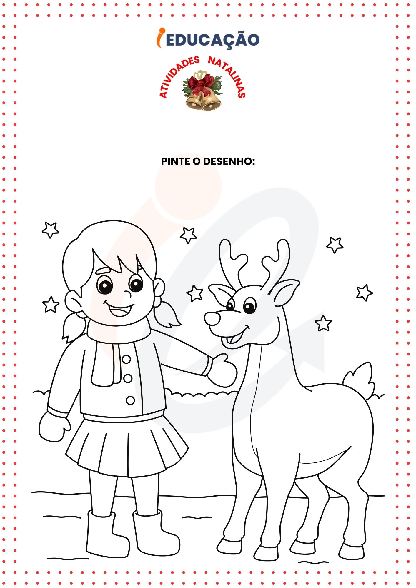 Desenhos de Natal para Colorir_ Desenho de uma menina e uma rena de natal