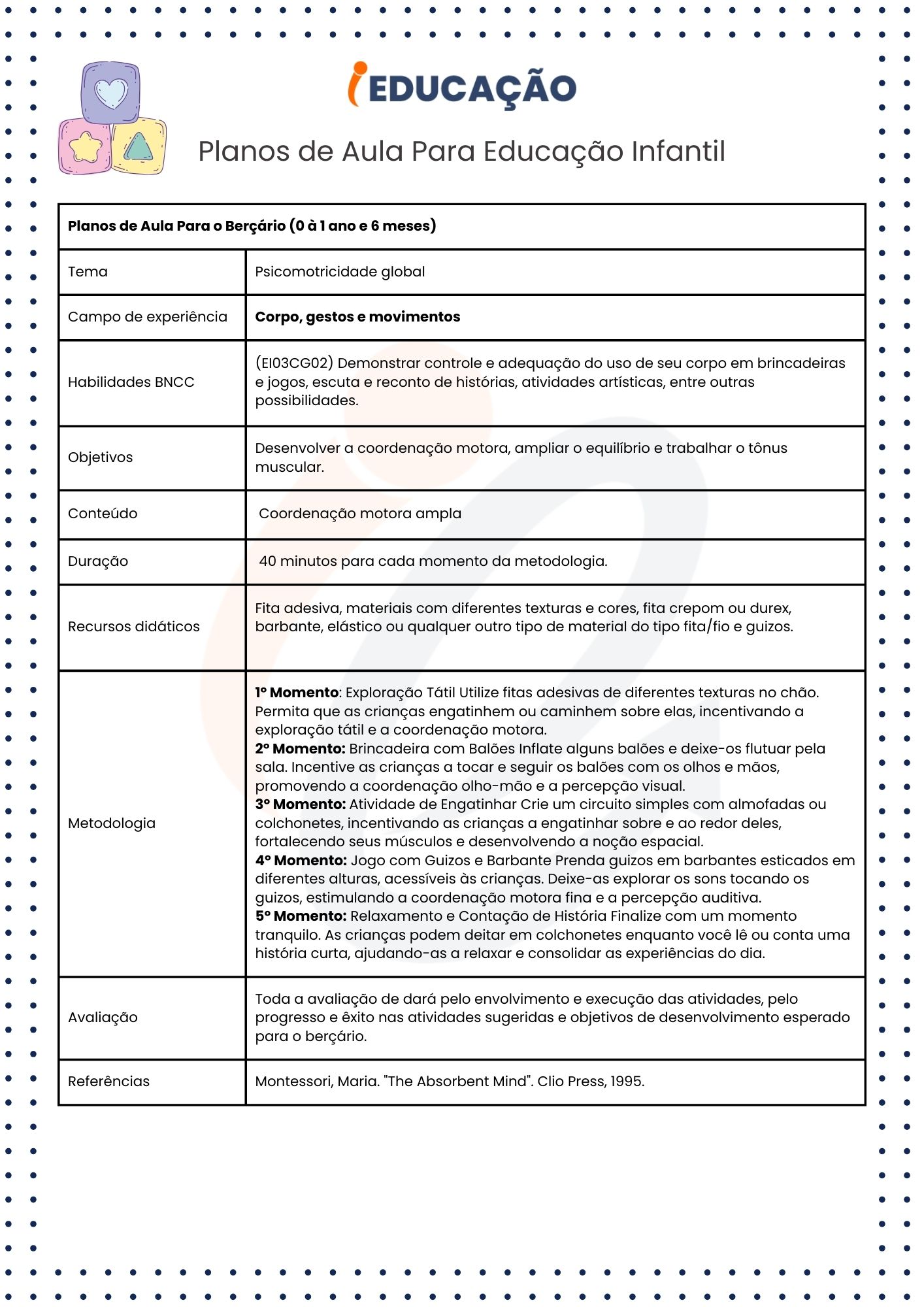 Planos de aula para educação infantil - Corpo, gestos e movimentos -  Planos de Aula Para o Berçário (0 à 1 ano e 6 meses).jpg