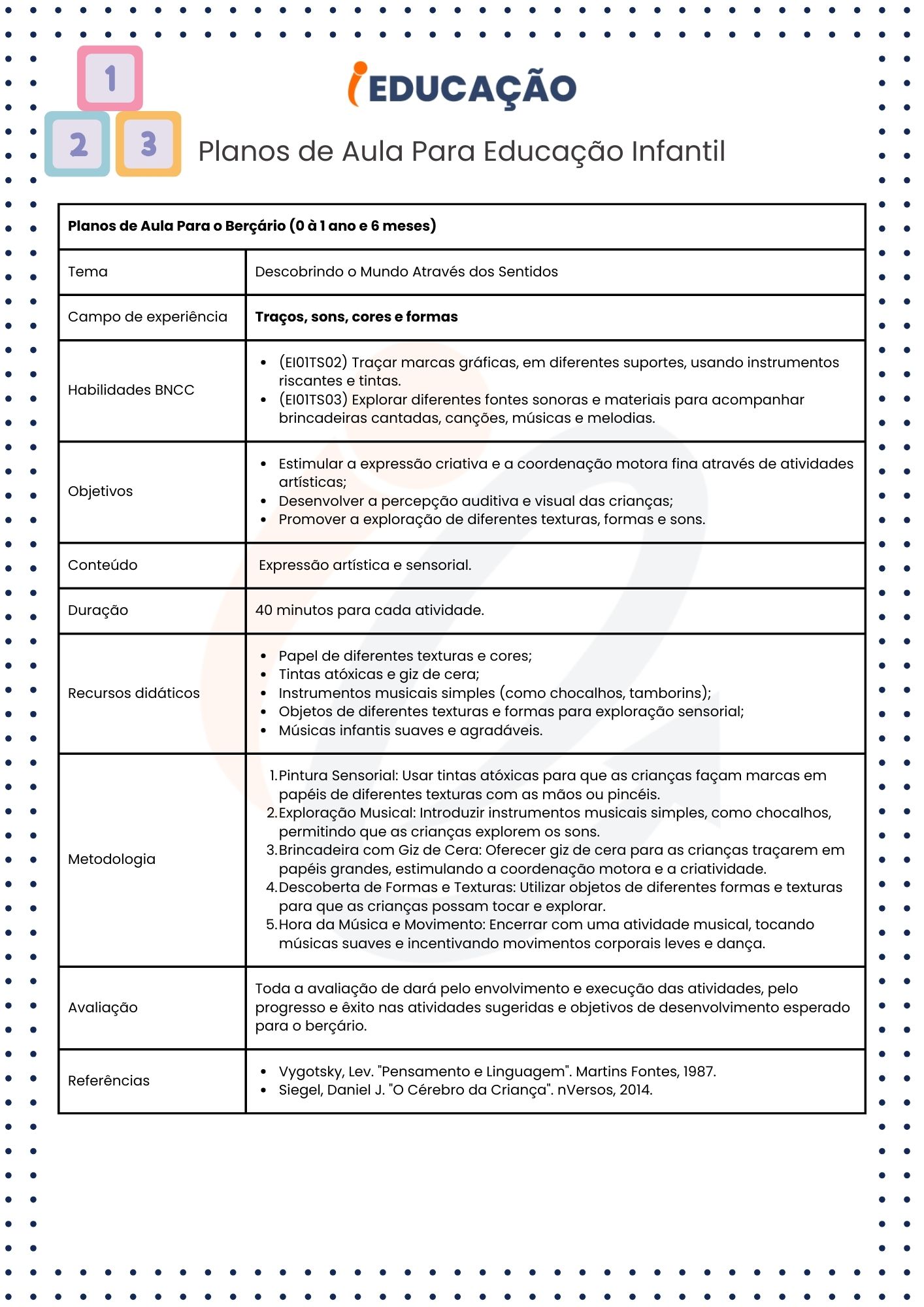 Planos de aula para educação infantil - Traços, sons, cores e formas -  Planos de Aula Para o Berçário (0 à 1 ano e 6 meses).jpg