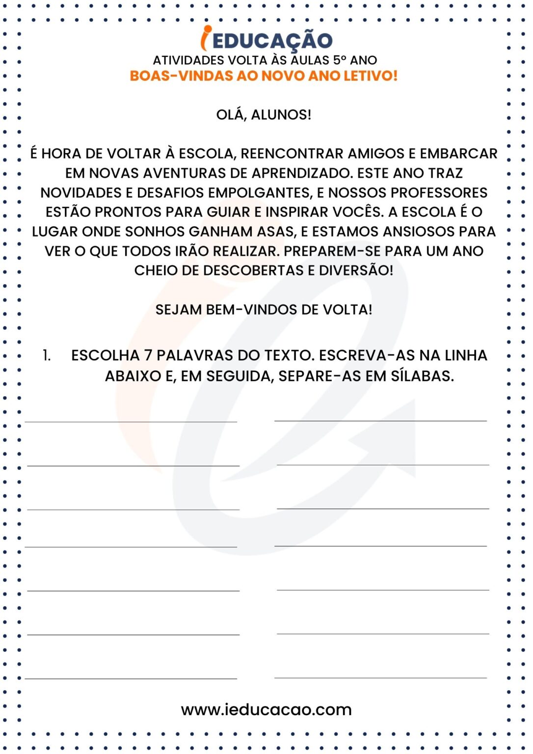 Atividades Volta às Aulas 1º ao 5º Ano para Imprimir