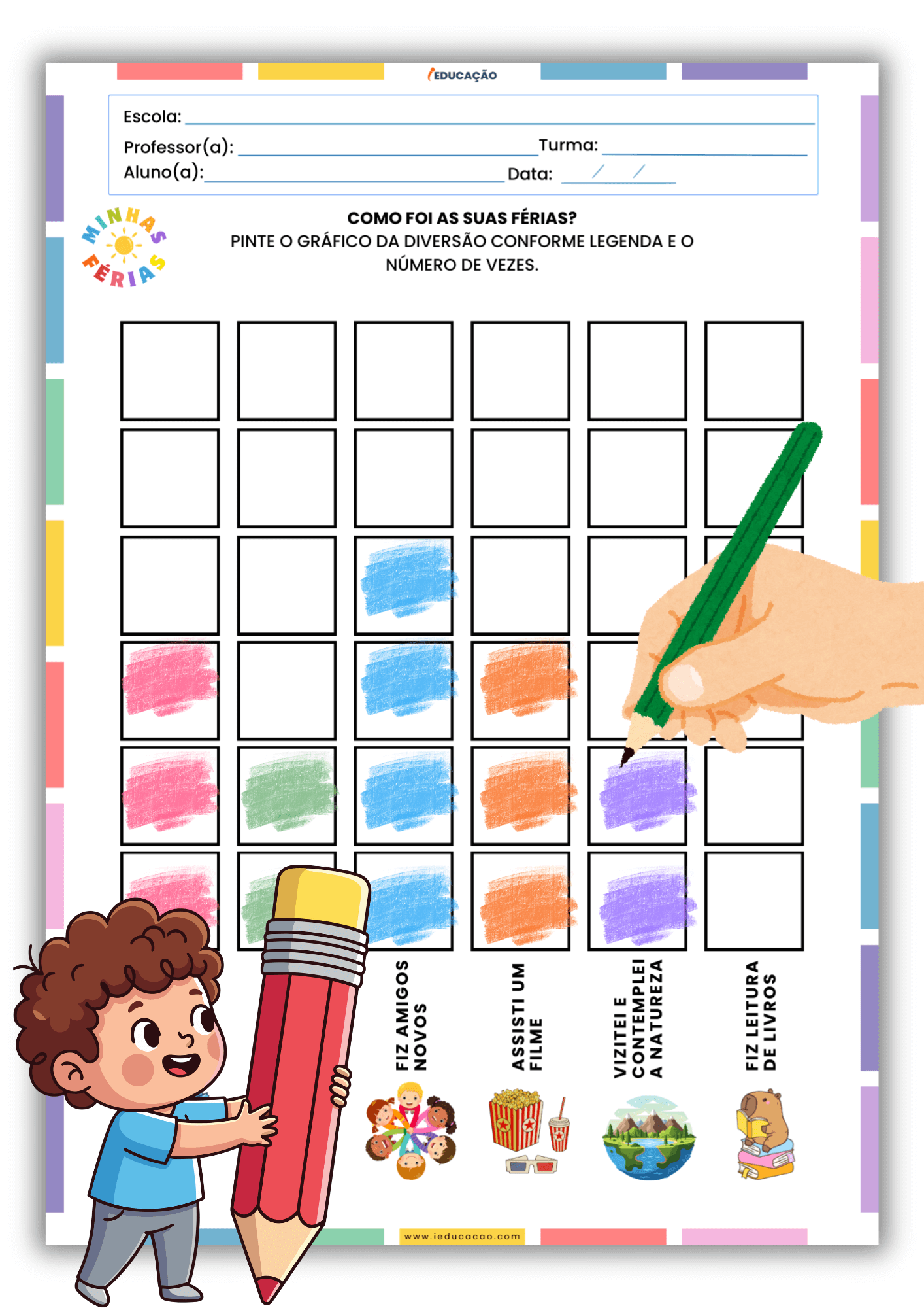 Atividades Volta às Aulas para Educação Infantil com Sondagem, Avaliação Diagnóstica e Adaptação Escolar Atividades Volta às Aulas para Educação Infantil com Sondagem, Avaliação Diagnóstica e Adaptação Escolar - Atividades sobre as férias - atividades para educação Infantil ADAPTAKIDS