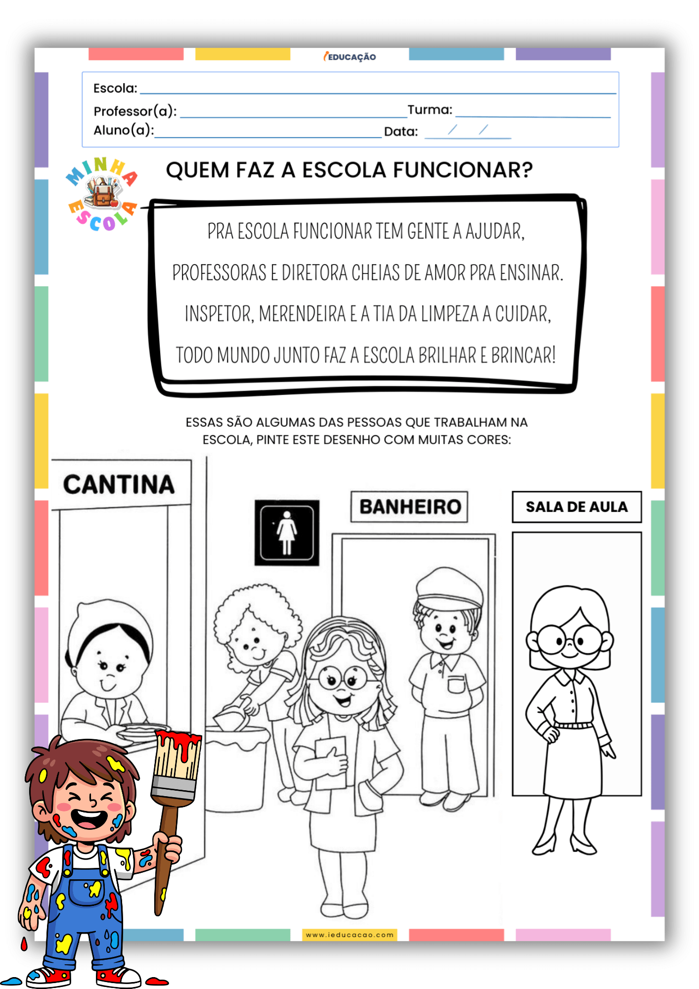 Atividades Volta às Aulas para Educação Infantil com Sondagem, Avaliação Diagnóstica e Adaptação Escolar Atividades de Pertencimento (Minha escola, minha turma, meu professor) - Atividades Volta às aulas para Educação Infantil com desenhos da escola para colorir (1)
