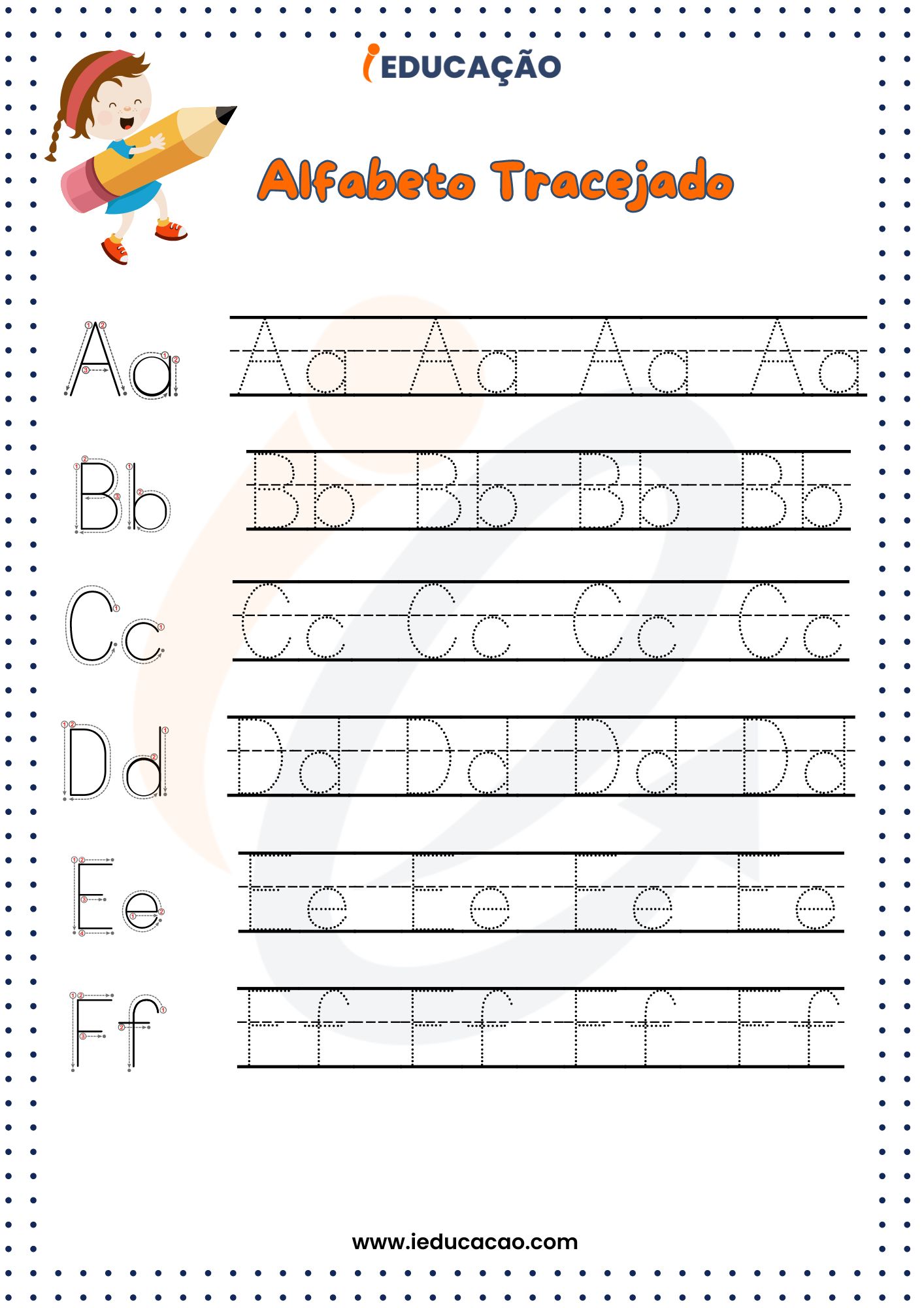 Alfabeto pontilhado letras maiúsculas e minúsculas