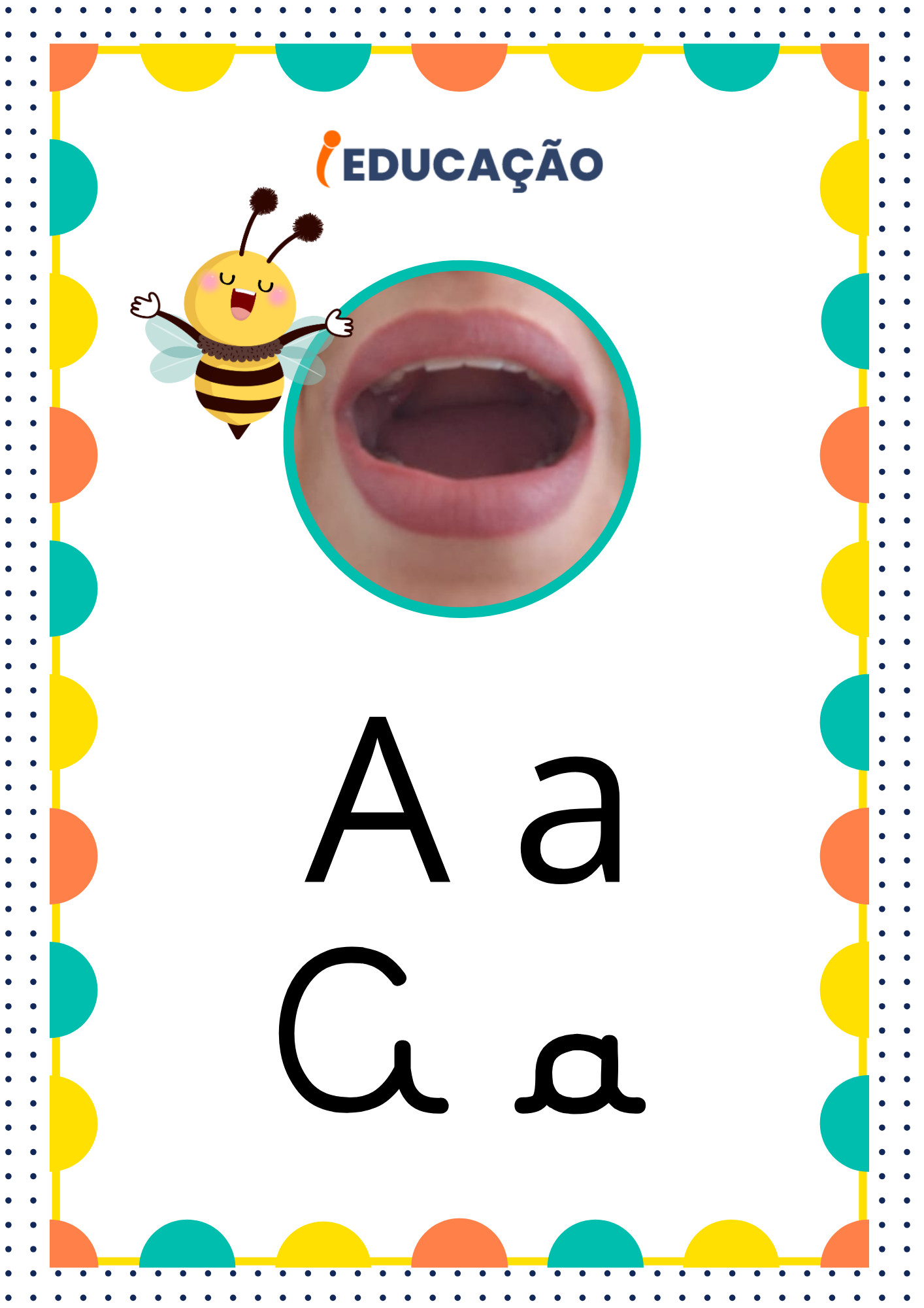 1 – Alfabeto Fônico com os quatro tipos de letras - Letras cursivas - Letra A de Abelha.png