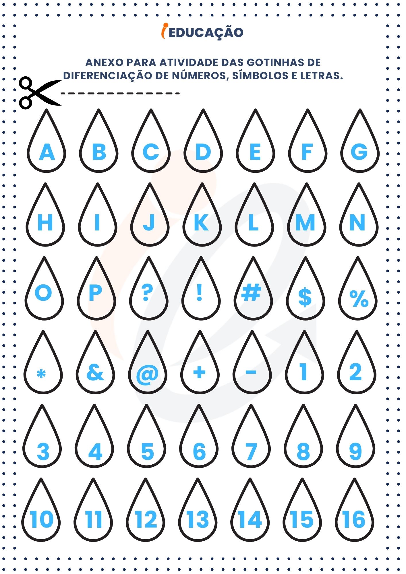 Atividades de Alfabetização sobre o Dia da Água - Diferenciando letras, números e símbolos  - recorte e cole anexo 1.
