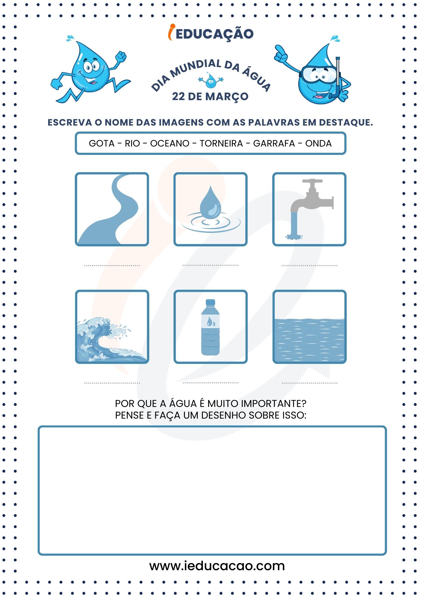 Atividade do Dia Mundial da água para Educação Infantil - Atividade de Escrita para o dia da Água.