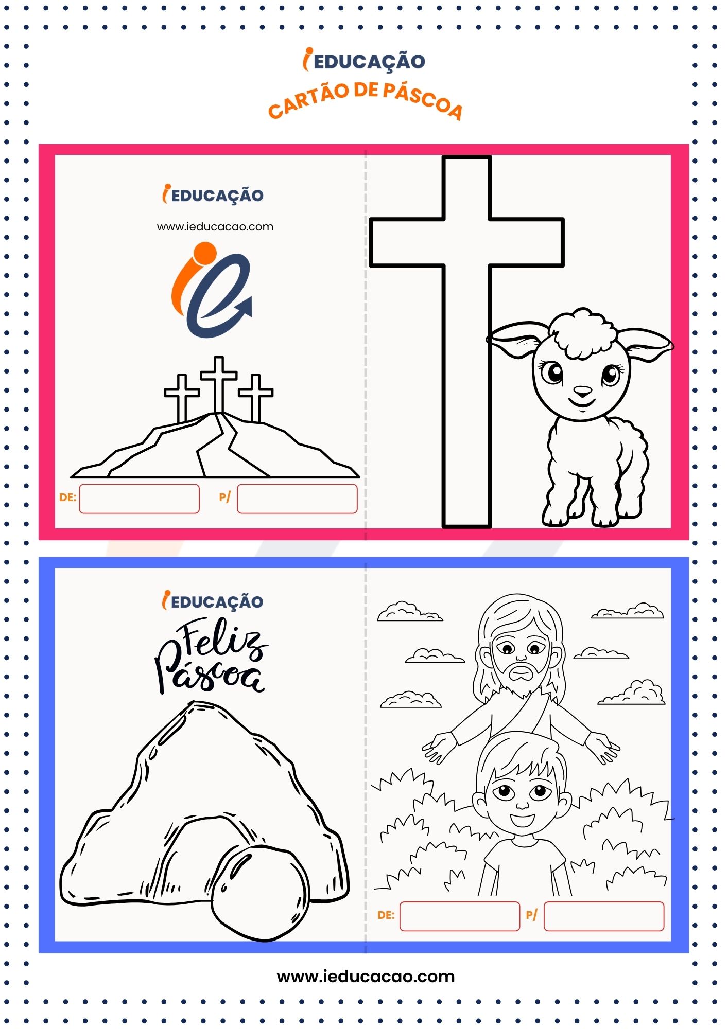 Cartão de páscoa 2024 com tema religioso para pintar