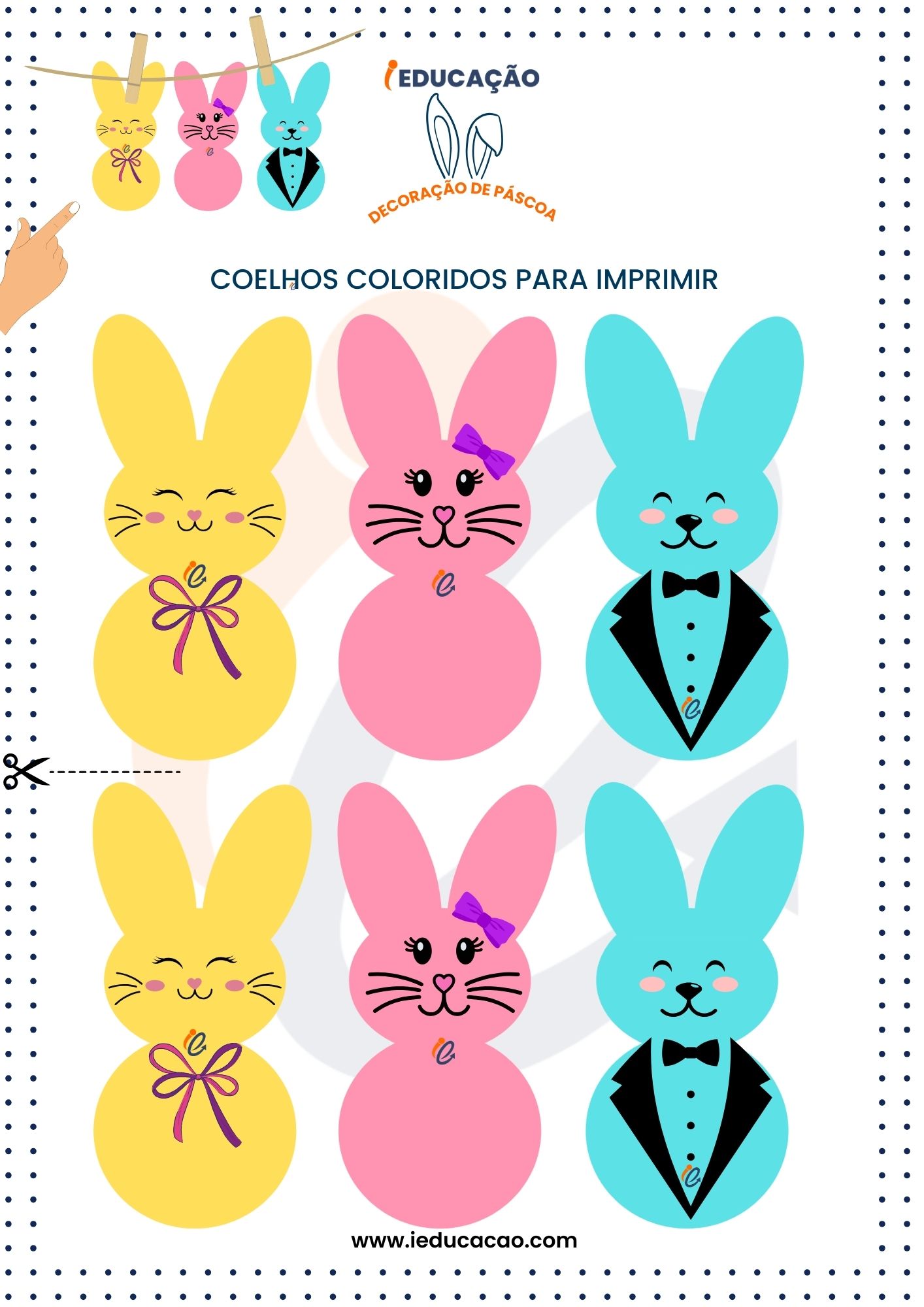 Decoração de Páscoa com coelhos coloridos para recortar_