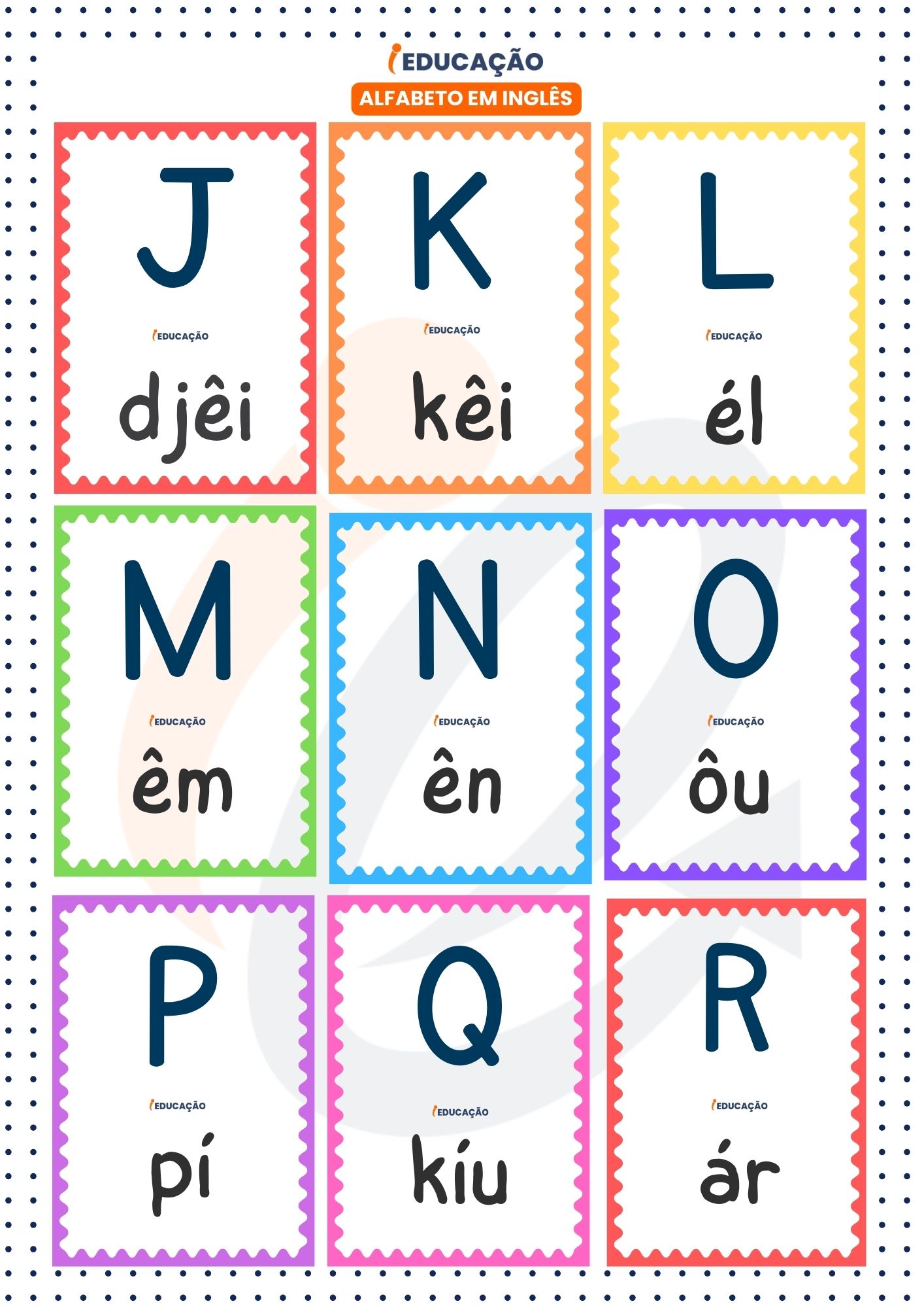 Alfabeto em inglês letras J a R