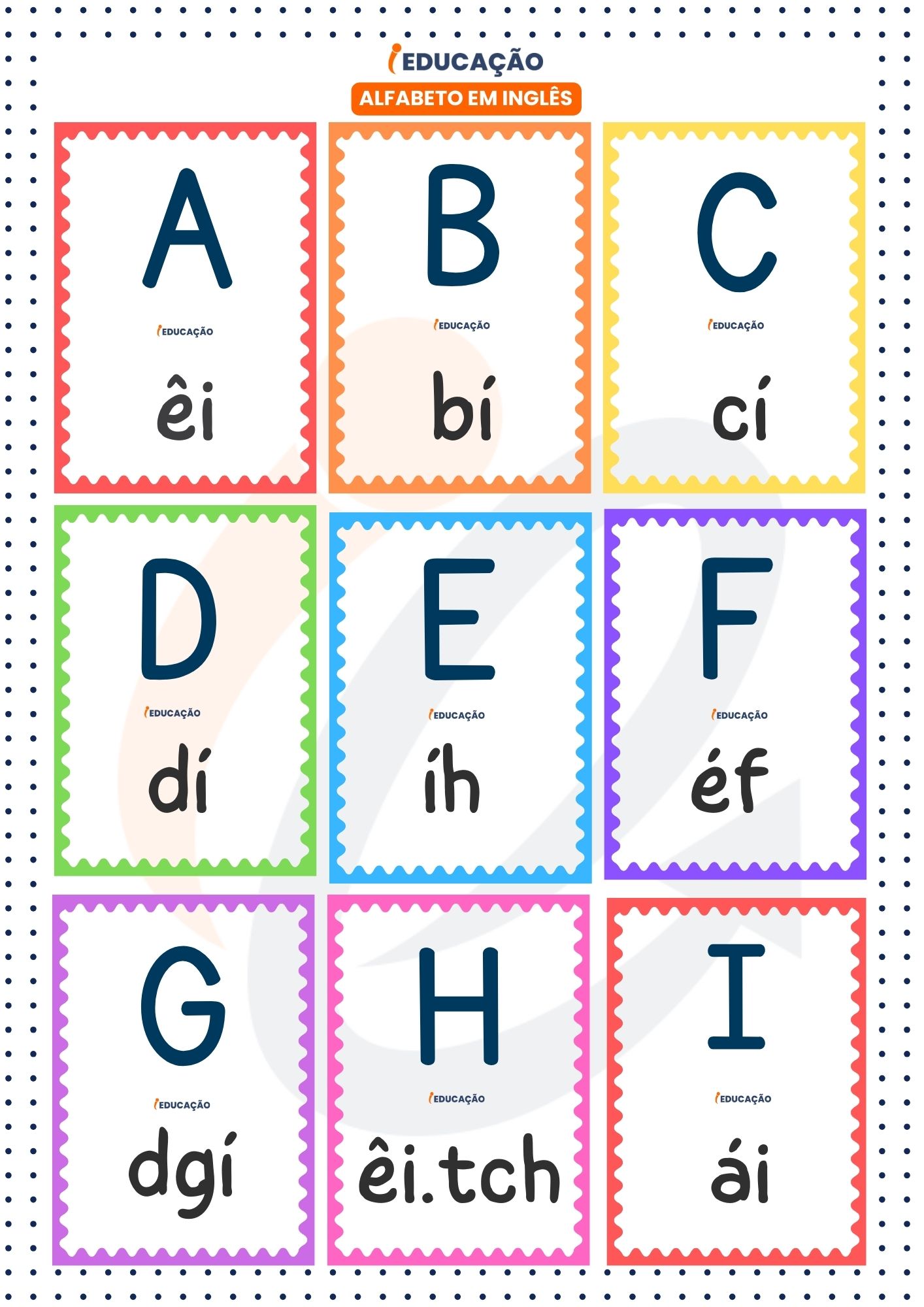 Alfabeto em inglês letras com letras de A a I