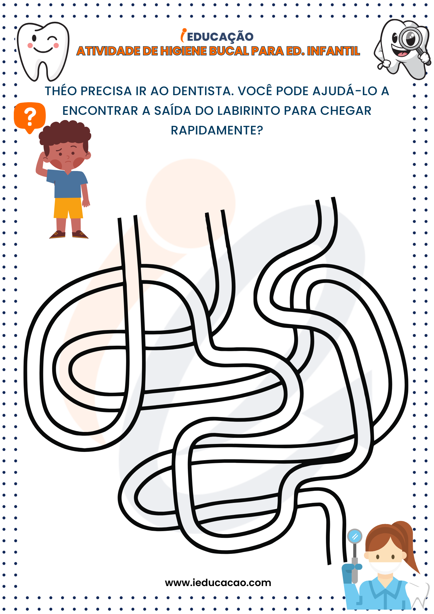 Atividades de Higiene Bucal para Educação Infantil com labirinto