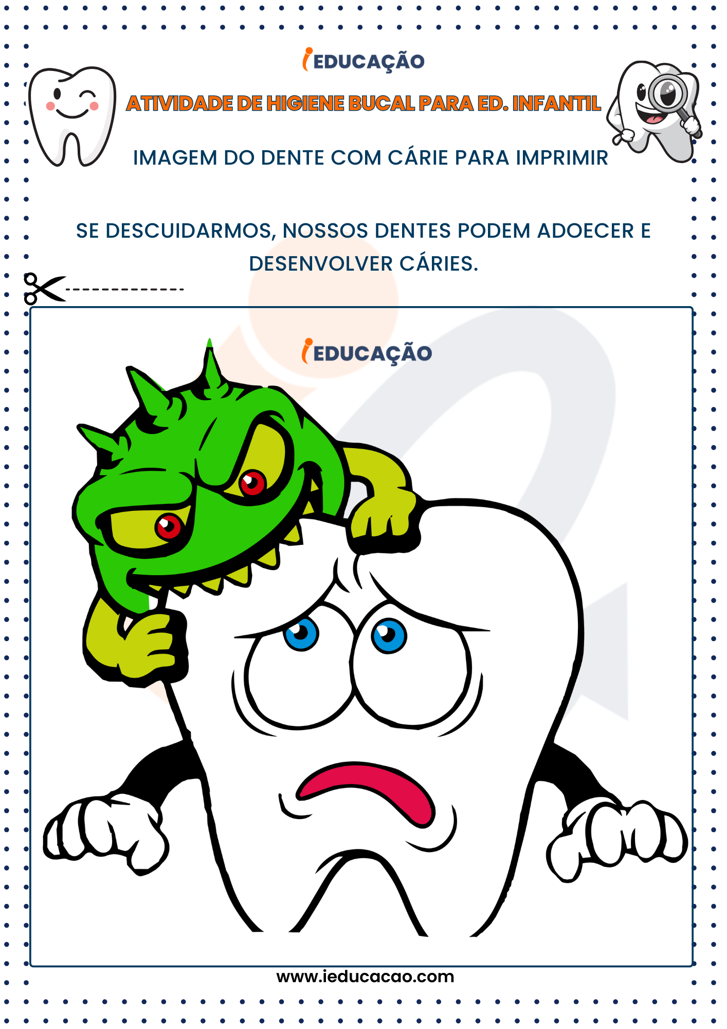 Atividades de Higiene Bucal para Educação Infantil imagem do dente com cárie para imprimir