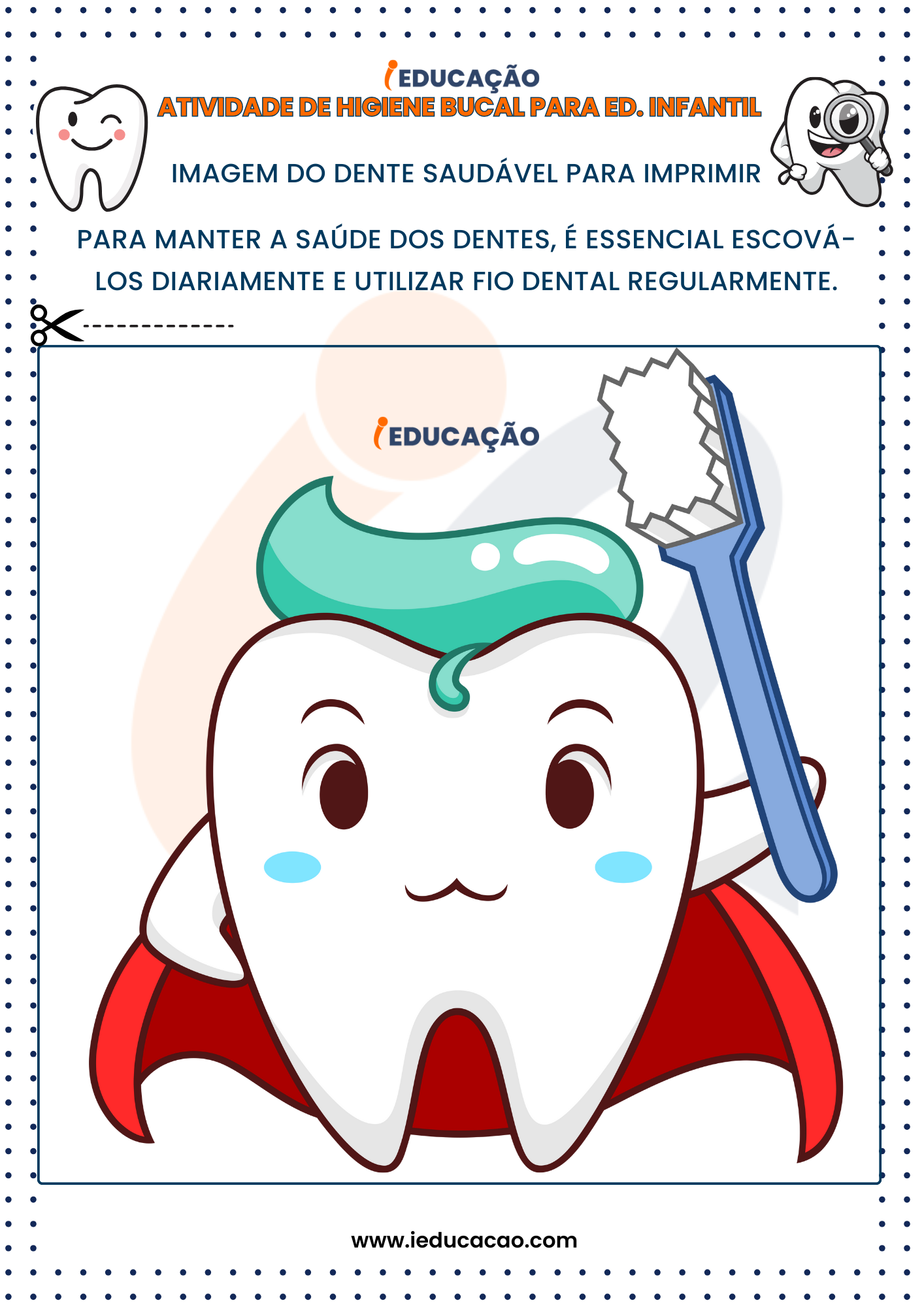 Atividades de Higiene Bucal para Educação Infantil imagem do dente saudável para imprimir