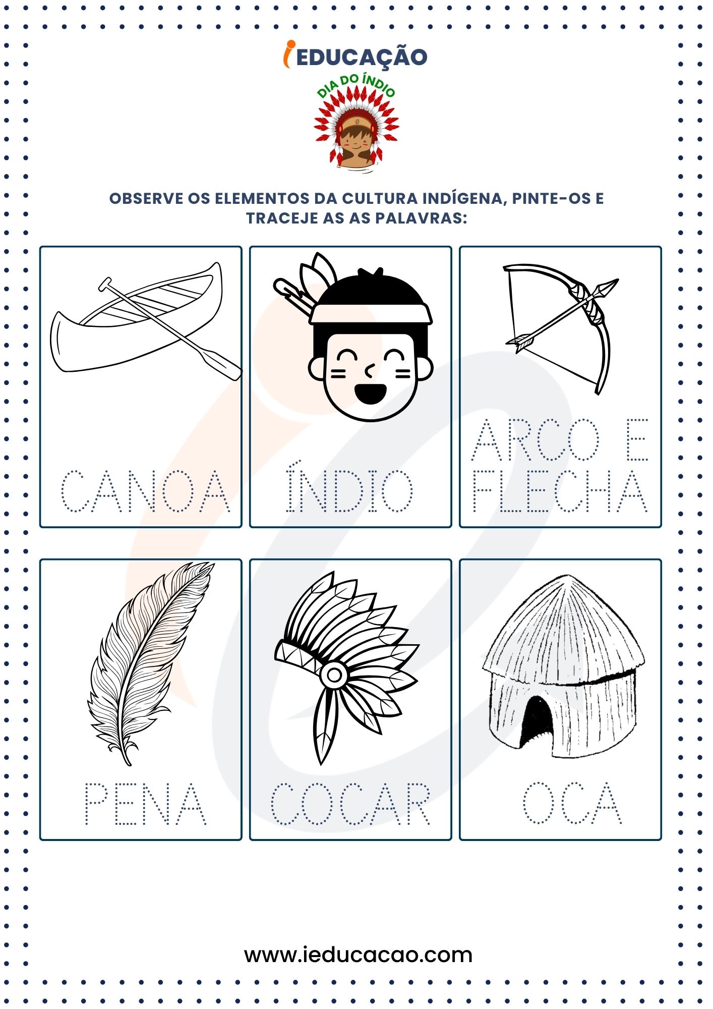 Atividades para o Dia do Índio - Pré 1 (4-5 anos) - Atividades de Palavras Tracejadas com Elementos da Cultura Indígena.jpg