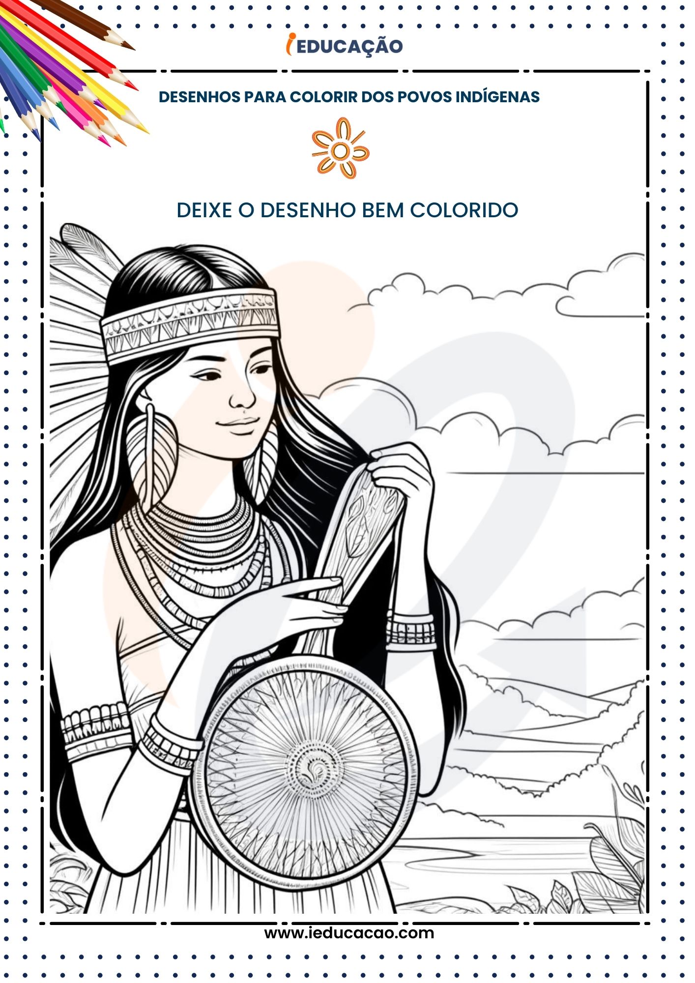 Desenhos de Colorir dos Povos Indígenas_ Mulher Indígena